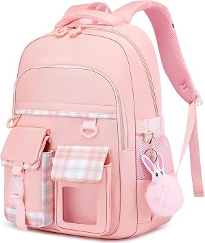 Backpack for Girls, Cute Bookbag for Elementary to Middle School Students,Lightweight School Bag with Lots of Pokets, Pink