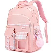 Backpack for Girls, Cute Bookbag for Elementary to Middle School Students,Lightweight School Bag with Lots of Pokets, Pink