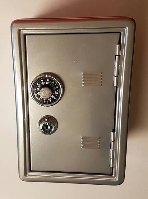 Gamez Galore Kids Lockable Silver Metal Combination and Key Money Bank Safe