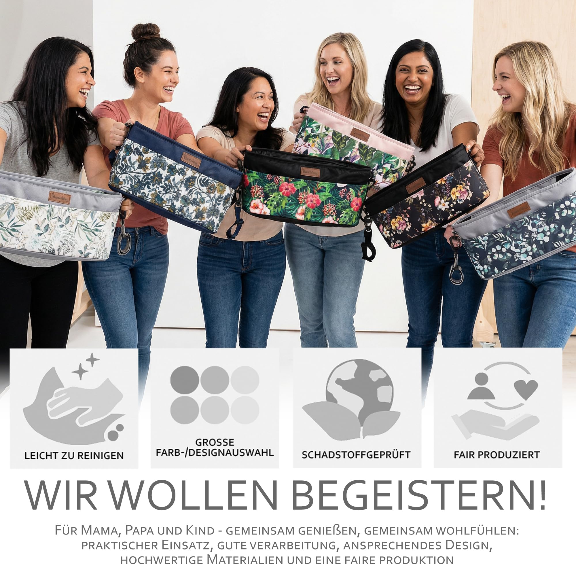 BambiniWelt Kinderwagen Organizer – Wickeltasche mit Getränkehalter & Reißverschluss, kompakte Buggy Tasche aus wasserabweisendem Mikrofaserstoff, leicht, stylisch & praktisch, Muster: Modell 8