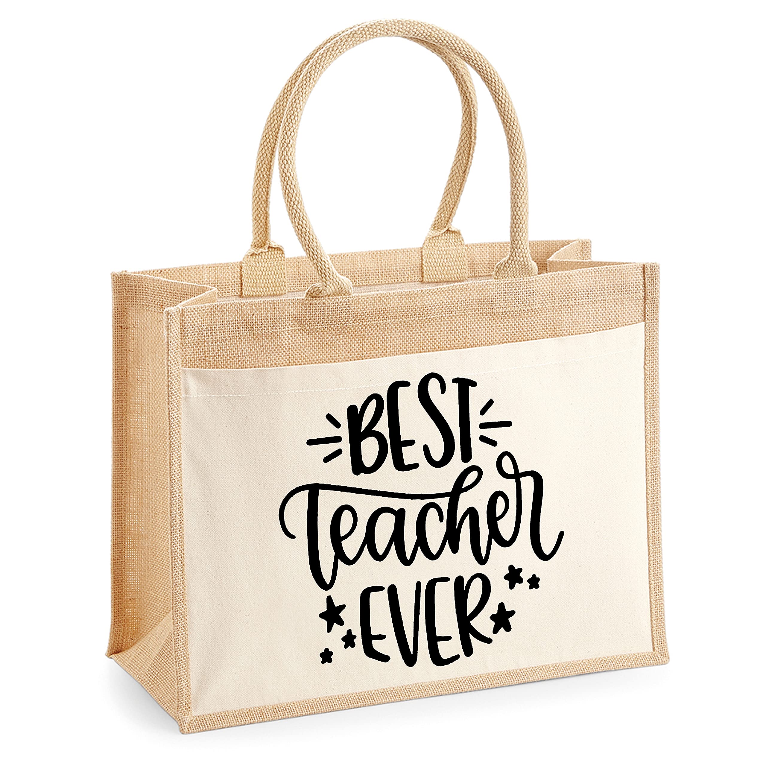 Varsany Worlds Best Teacher Ever Luxury Fashion Tote Jute Bag, School, Tutor, Students, Christmas Gifts Present (Best Teacher Ever, L)