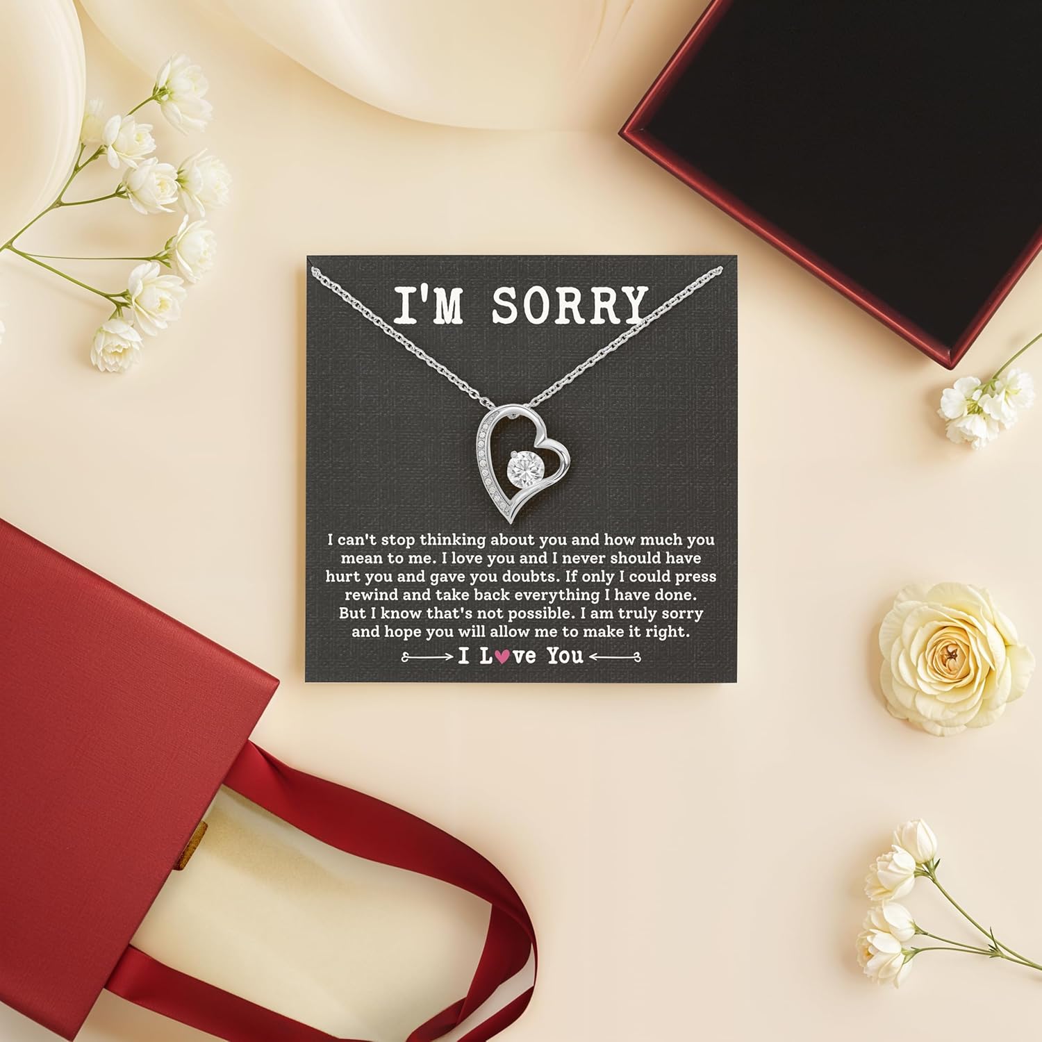 I'm Sorry Gift for Her Apology Necklace with Message Card I Love You I'm Sorry Jewelry Forgive Me Gift for Girlfriend or Wife Let's Start Over Necklace - Image 4