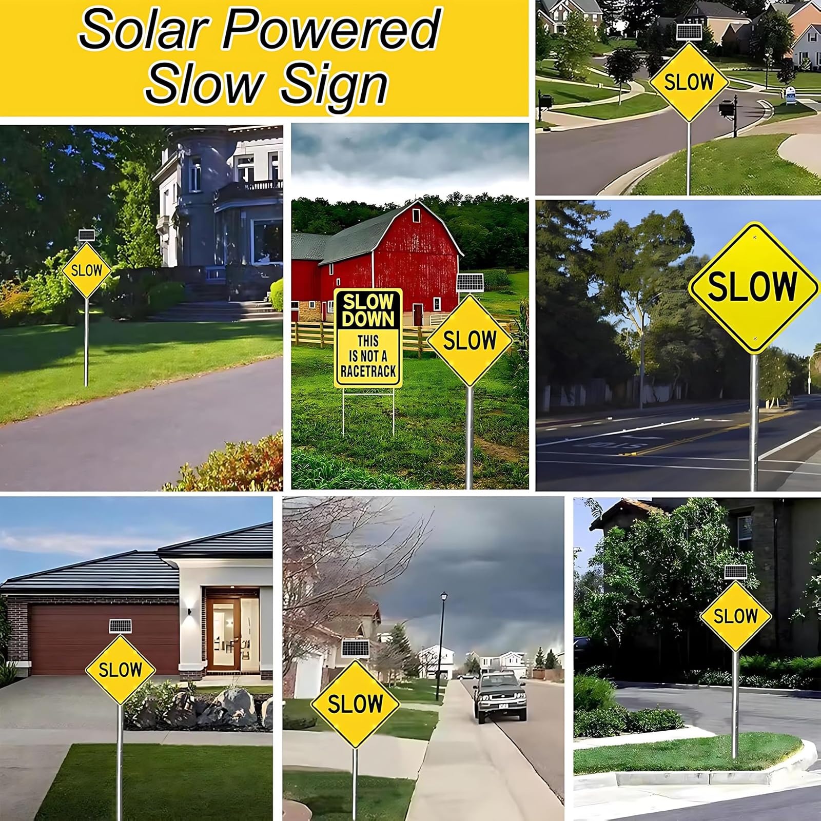 Señal de tráfico alimentada por energía solar, 61 x 61 cm, señal LED parpadeante, aluminio reflectante IP65 para seguridad de peatones en áreas residenciales y de trabajo