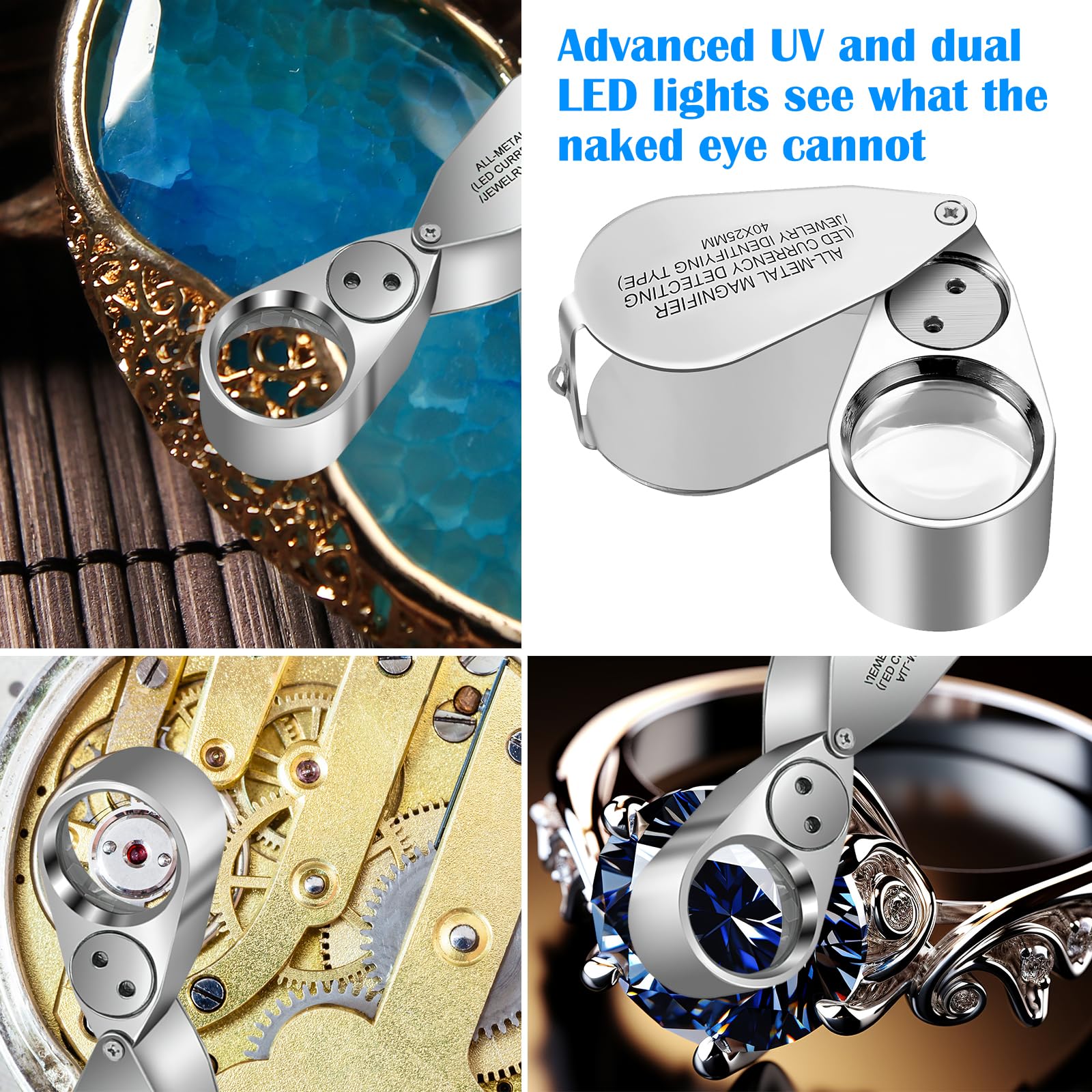 Loupe Portable Pliable Plaqué Métal Loupe De Poche DE Pour Déterminer Bijoux Diamants Monnaies-2