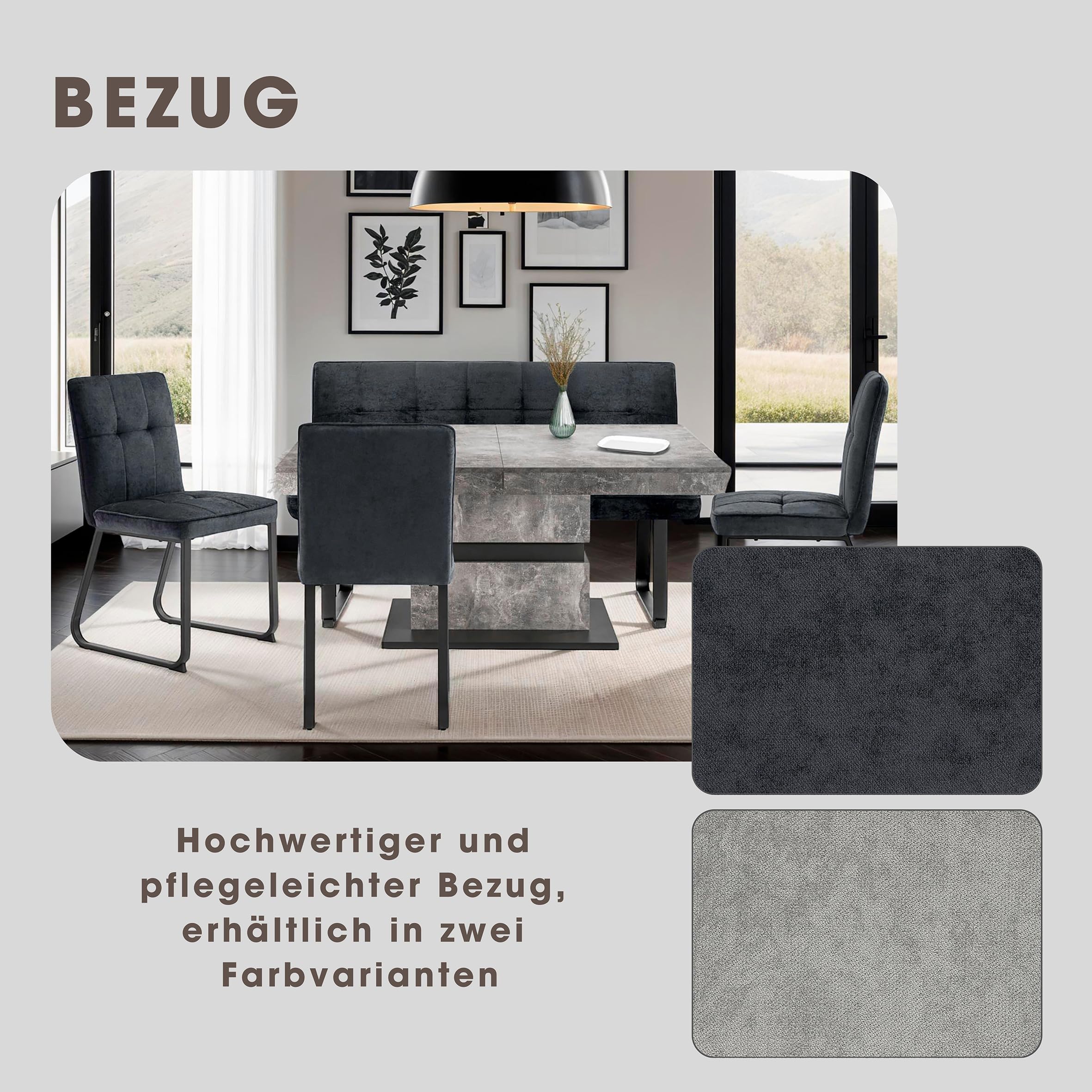 byLIVING Bank TALEA, Bank mit Rückenlehne, B 140, H 92, T 59 cm | Moderne Sitzbank mit einem Webstoff-Bezug dunkelgrau, Metall Gestell schwarz pulverbeschichtet