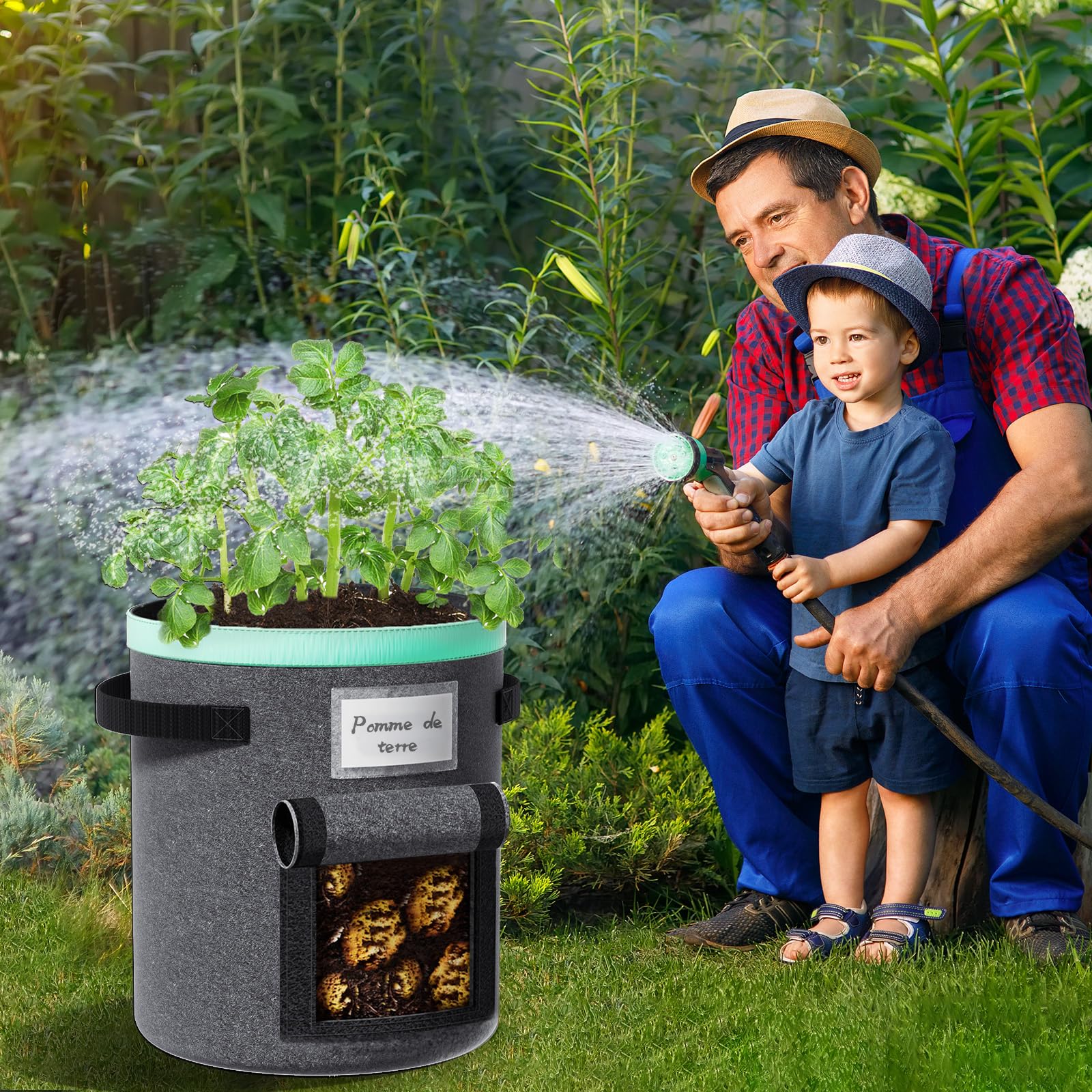 Sac Plantation Pomme de terre 38 litres Lot de 3 : Sacs de culture avec poignées et fenêtre sac de plantation de pommes de terre sac de culture potager de pommes de terre pour légumes, fleurs et fruit