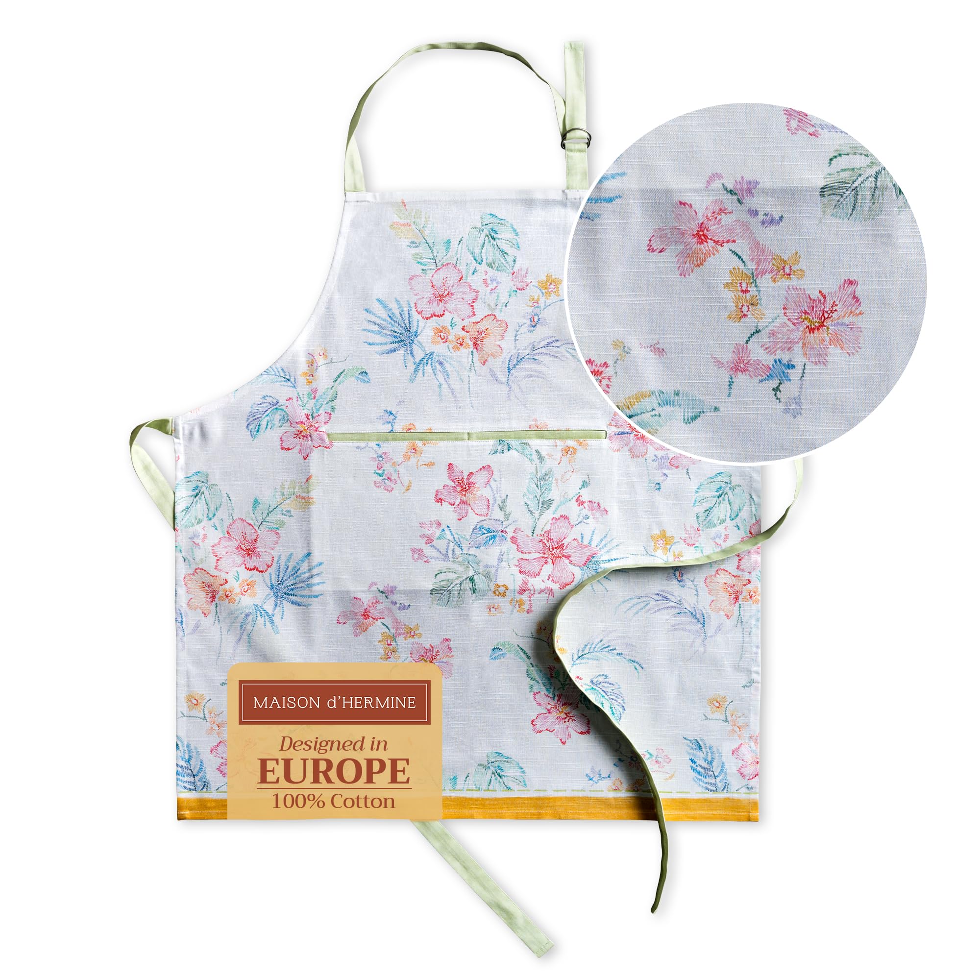 Maison d' Hermine Schürze, 100% Baumwolle, 1 Stück, verstellbarer Nackenriemen, Schürze mit Mitteltasche und langen Bändern für Damen, Herren, Koch