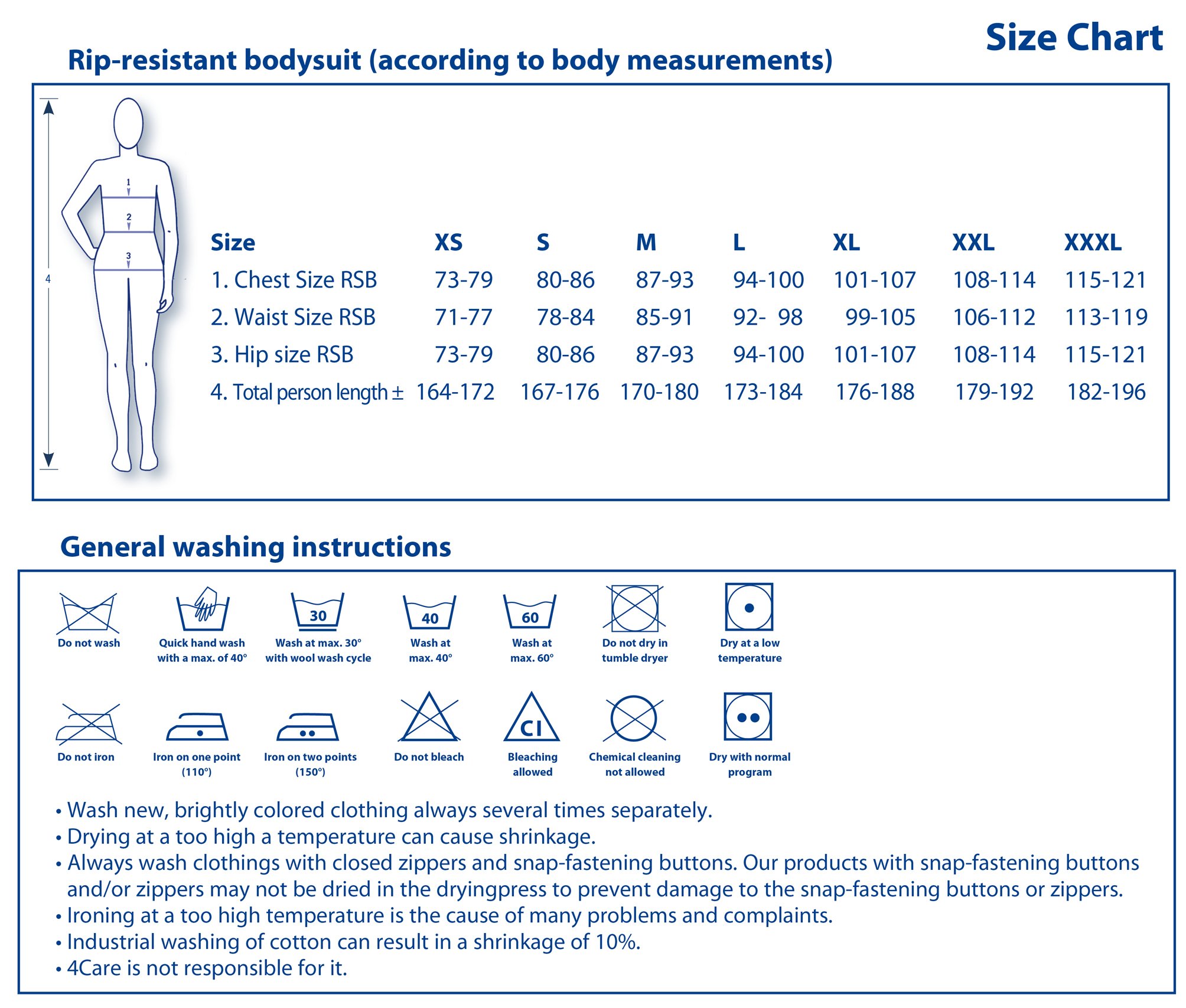 Reißfester Pflege Body für Damen und Herren, lang Arm/lang Bein, mit Sicherheitsreißverschluss im Rücken