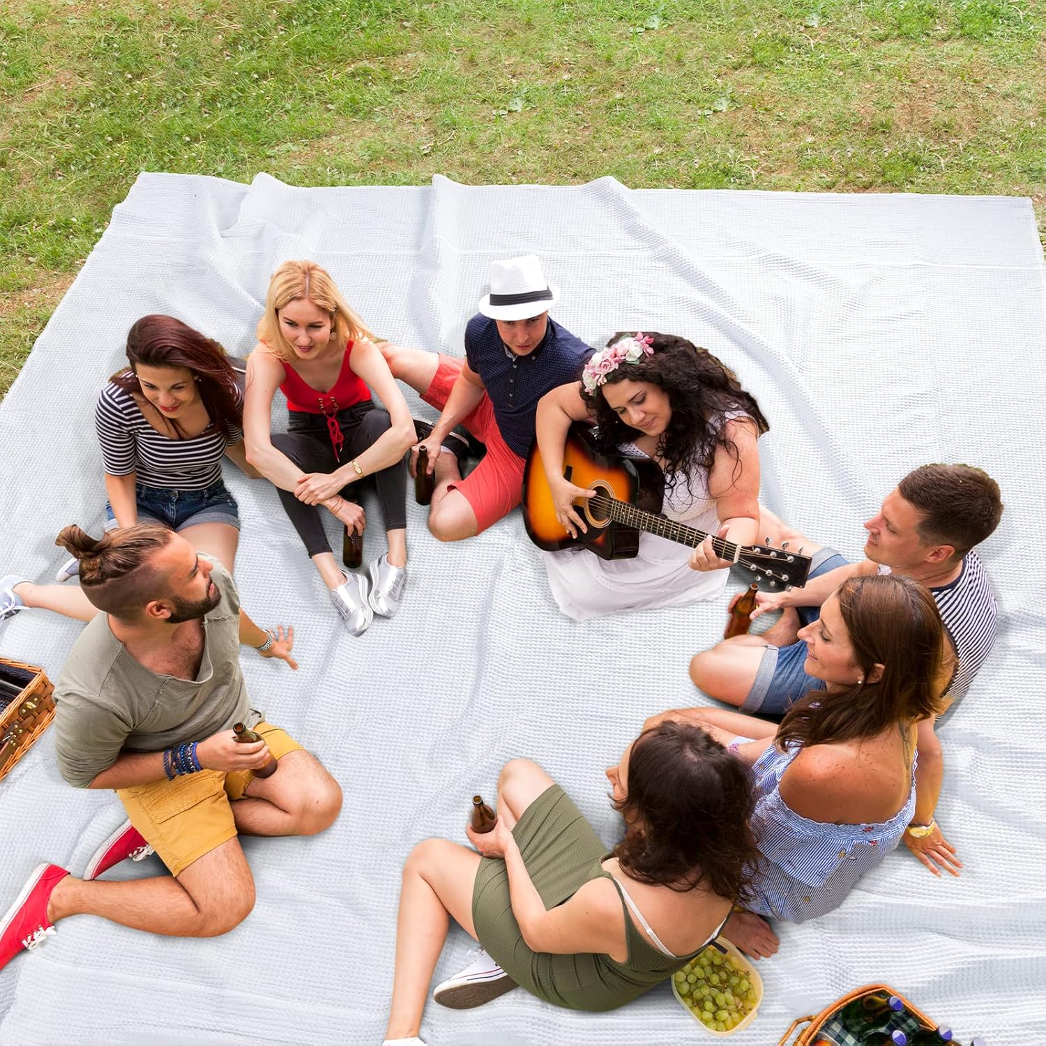 PHF Pre-Washed Cotton Waffle Weave Family Blanket,Oversized King Size 120"x 120"-Snag Proof Lightweight Breathable, 10'x 10' Huge Extra Large Big-Elegant Aesthetic Home Decoration Gift-White - Image 3