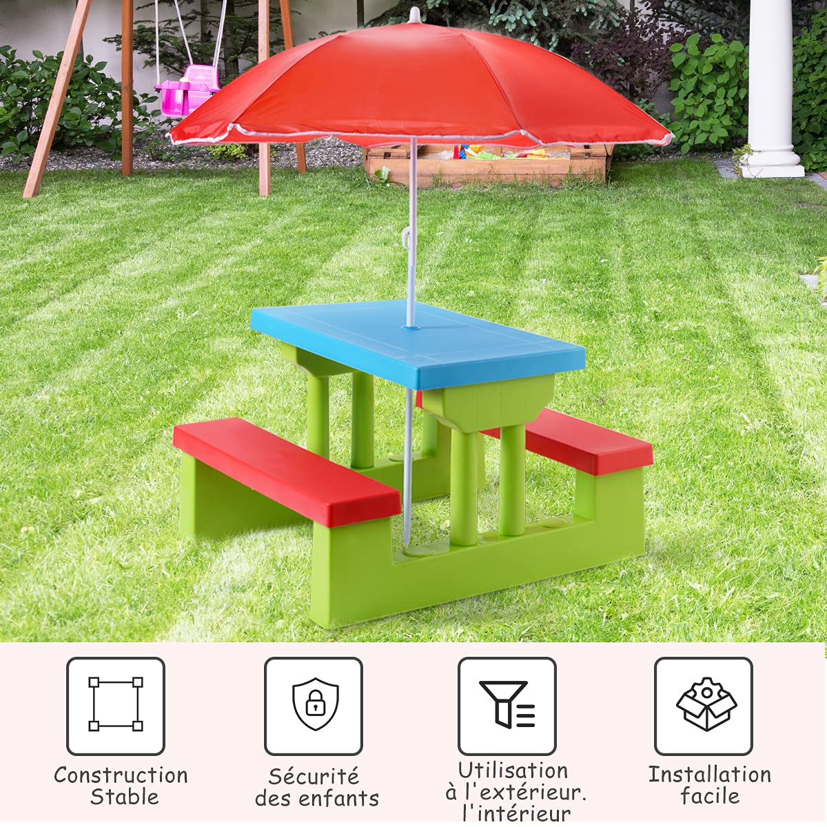 RELAX4LIFE Ensemble Salon de Jardin pour Enfant avec Table et 2 Bancs