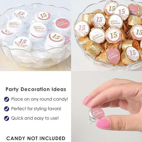 Miniatura 5 de Big Dot of Happiness Mis Quince Anos - Calcomanías redondas pequeñas para fiesta de cumpleaños de Quinceañera Sweet 15, etiquetas para recuerdos de
