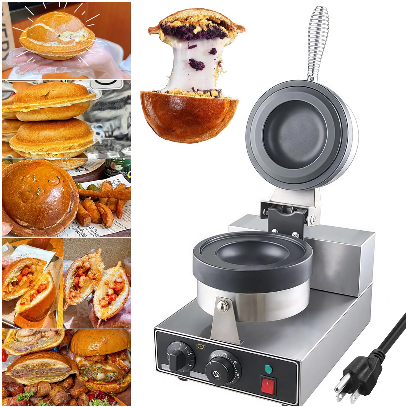 Electric Press ufo Burger Machine, Commercial Hamburger Press, Ice Cream Waffle Maker, Non Coated Electric Burger Maker, Adjustable Temperature 50-300? Non-Stick Pan