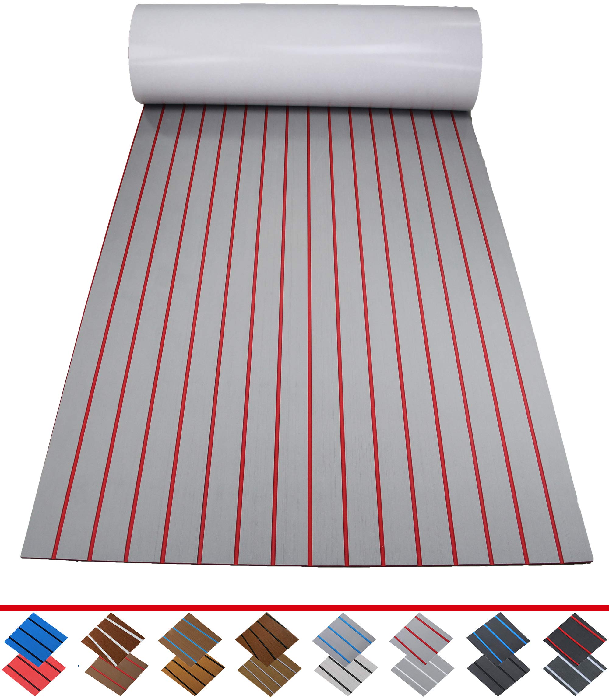 CNLZ EVA Foam Faux Teak Decking Self-Adhesive Boat Decking Sheet Marine Yacht RV Swimming Pool Boat Flooring Non-Skid mat Boat Flooring 94.5"X35.4" (Light Gray red Stripes)
