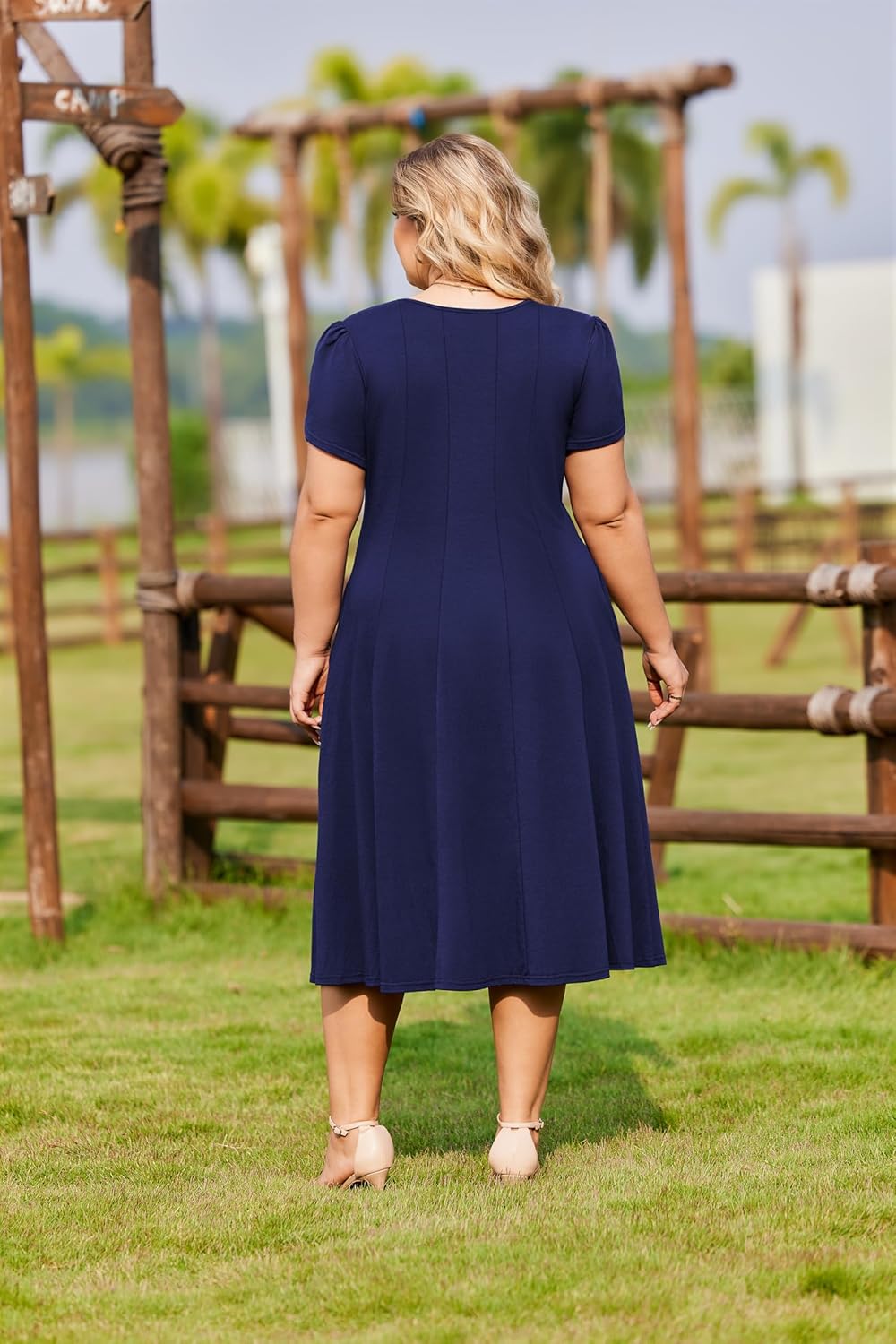 IN'VOLAND Women Plus Size Summer Dresses Petal Short Sleeve Casual Loose Flowy A Line Midi Dress Boho Sundress with Pockets