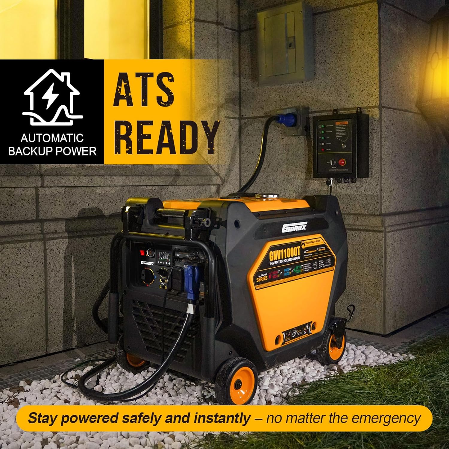 11000W Tri-Fuel Inverter Generator for Home Backup - Super Quiet with ATS Ready, Remote Start, CO Sensor, ECO Mode, 50A Outlets, Low THD, Gas, Propane & Natural Gas Powered (Black)