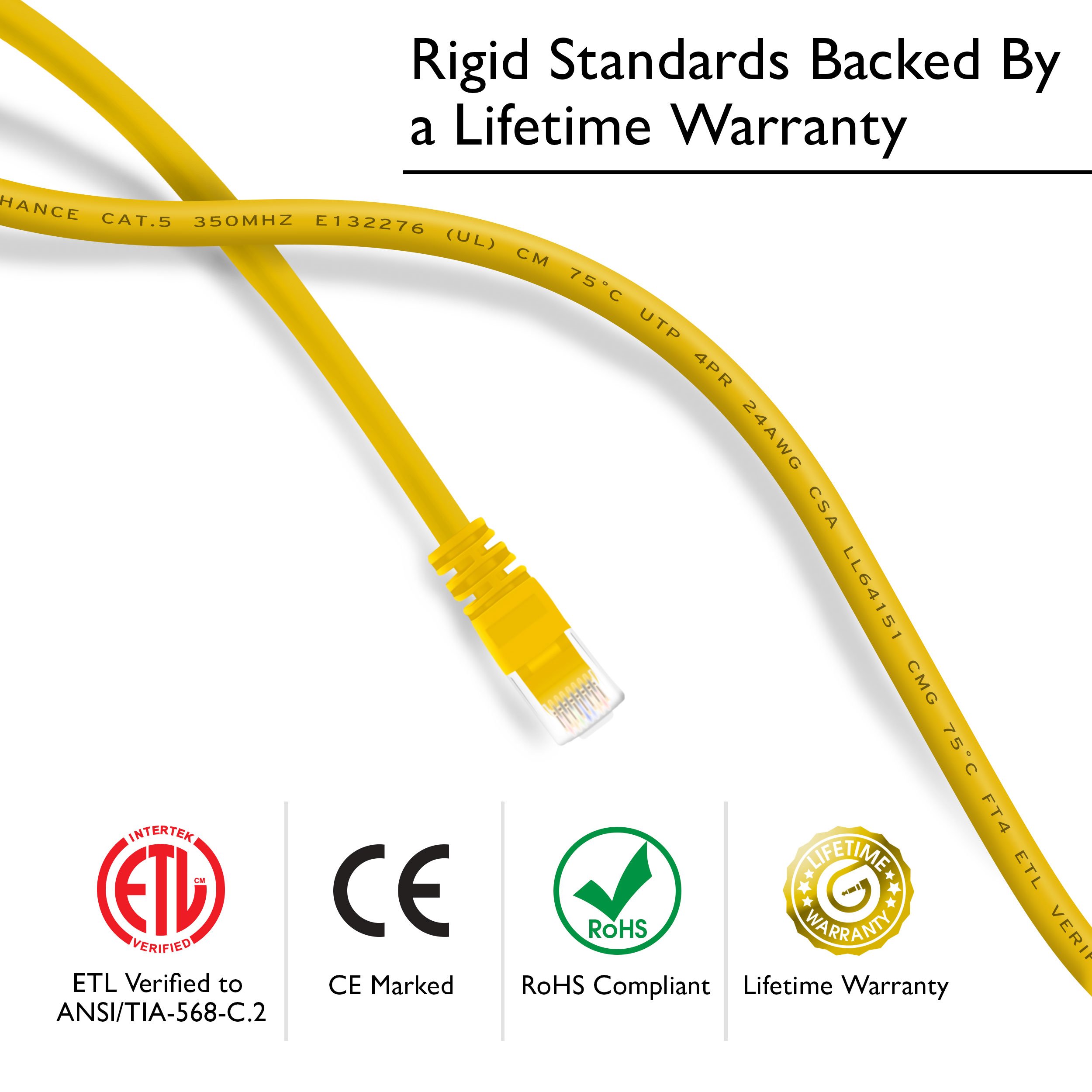 Gearit câble Patch Ethernet Cat5e 0,5 Pieds – Snagless RJ45 Ordinateur réseau LAN Cord, Jaune [Garantie à Vie] 1 Foot (50-Pack) Jaune