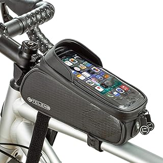 UBORSE Borsa da Manubrio per Bicicletta con Touch Screen e Visiera Parasole, Borsa per Tubo Anteriore per Bici Impermeabile e Riflettente, Borsa per Cellulare da Bici con Foro per Auricolari, 1L