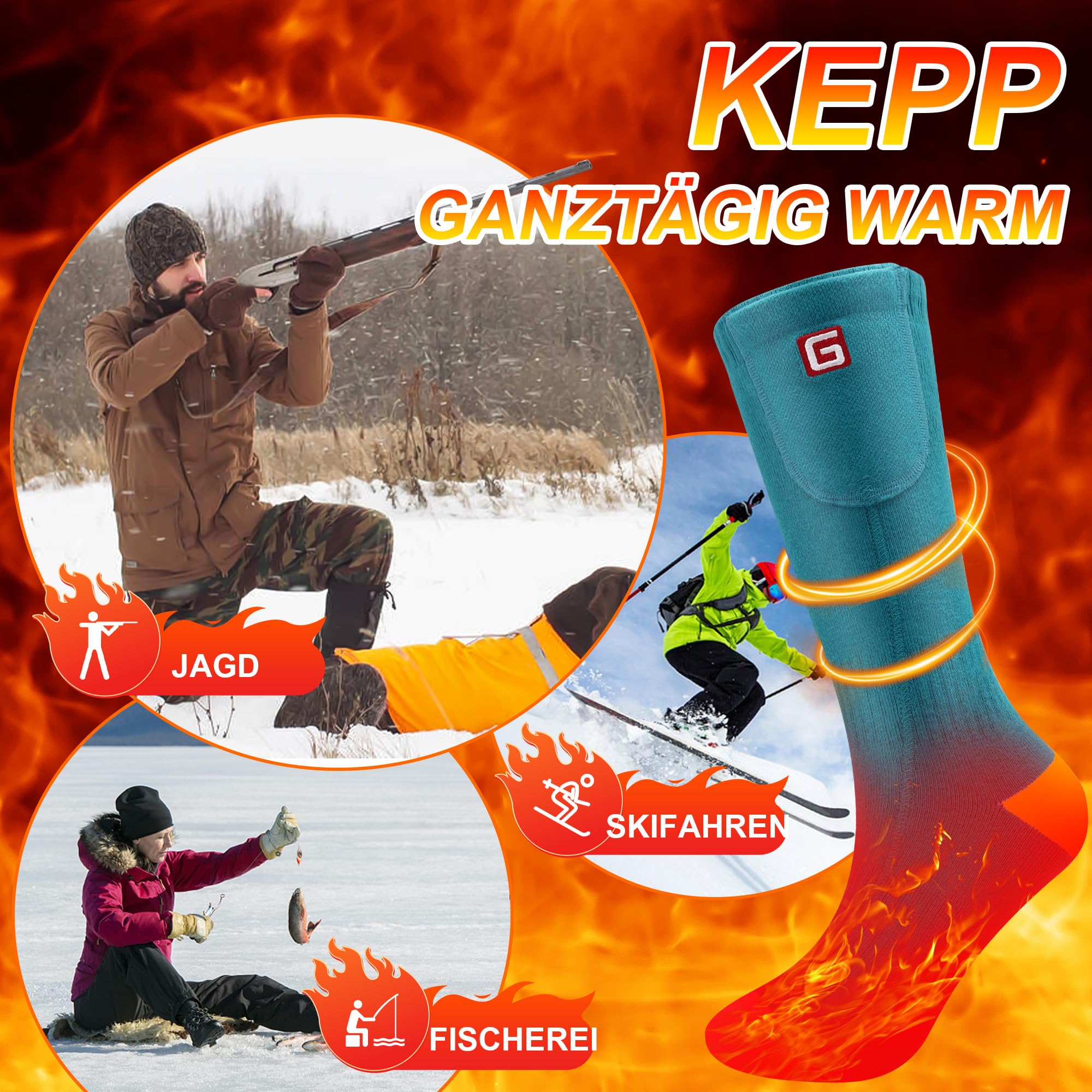 Svpro Chaussettes chauffantes rechargeables 4000mAh 3 réglages de température Chauffage jusqu'à 12 heures Ski Pêche Cyclisme Randonnée