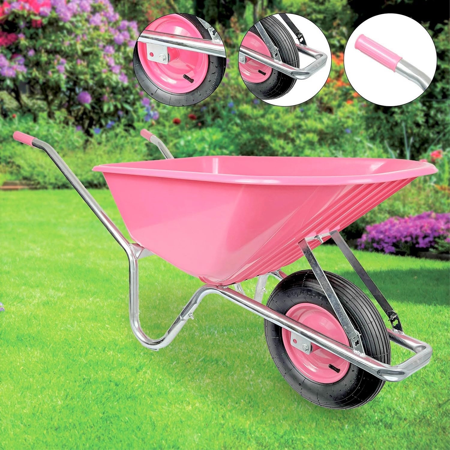 Matrix Schubkarre pink 100l Liter 250 kg verzinkt Luftrad Schubkarren groß Garten Scheibtruhe Bauschubkarre Kunststoffwanne | Rahmen verzinkt | Metall Felge mit Kugellager | leicht und stabil