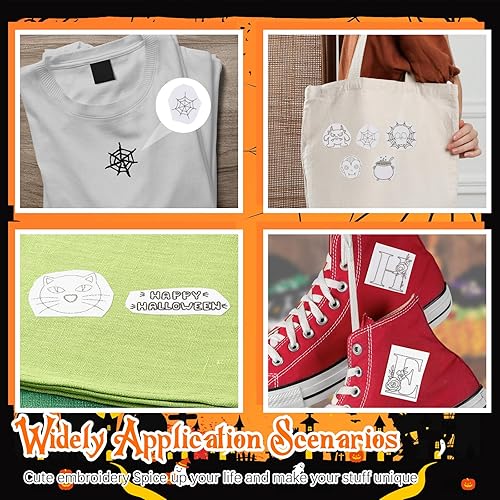 Miniatura 5 de 50 estabilizadores de costura a mano solubles en agua para Halloween, estabilizadores de bordado de tela con patrón de Halloween para bordado a mano