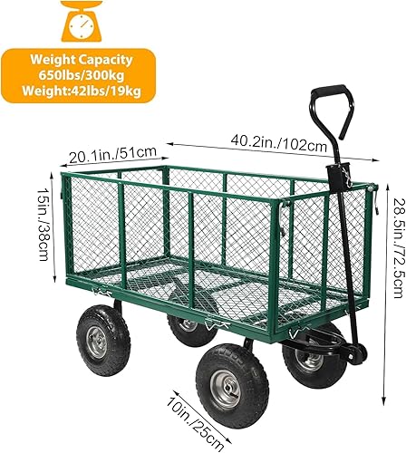 Miniatura 3 de Stonehomy Carros de jardín de gran tamaño con ruedas, carga máxima de 650 libras, carros de jardín resistentes con lados extraíbles y ruedas de 10