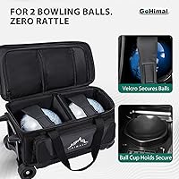 Vista 3 de Bolsa de bolos de doble rodillo para 2 bolas con compartimento separado para zapatos de boliche (hasta talla 15 de hombre de EE. UU.) y bolsillo