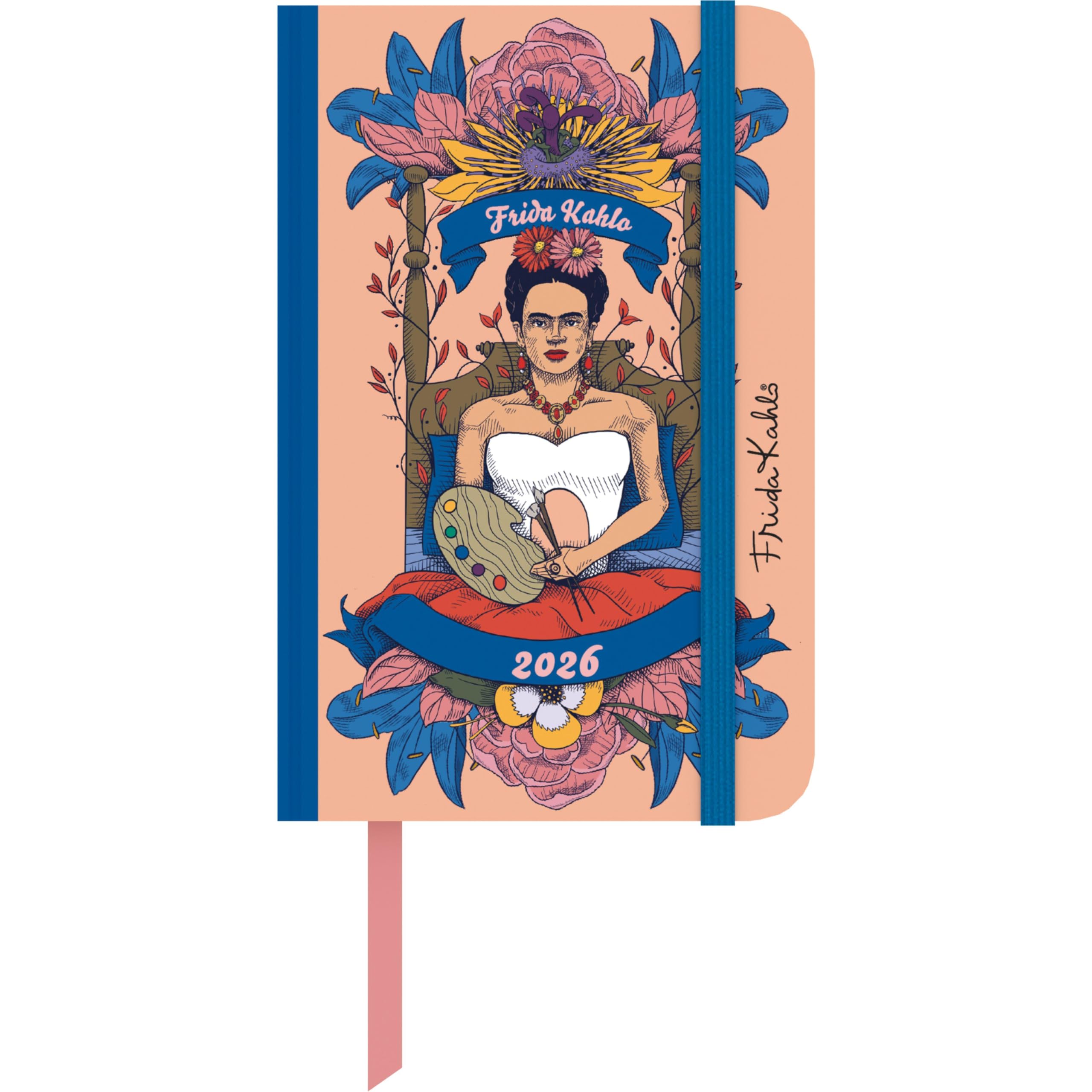 DUMONT - Frida Kahlo Buchkalender 2026 – Taschenkalender 9 x 14 cm – Weekly Planer mit Verschlussband & Falttasche