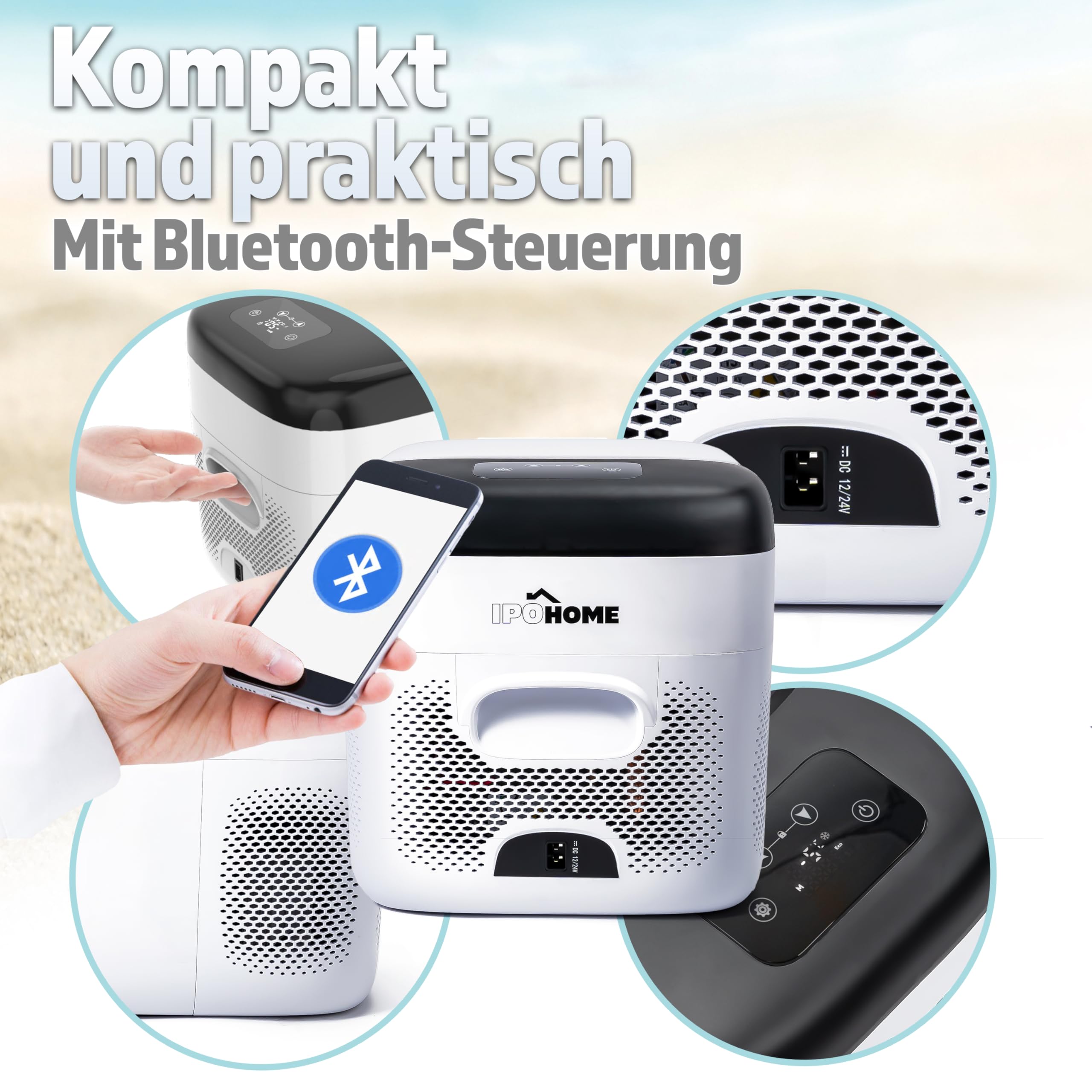 IPOTOOLS Kompressor Kühlbox EB25 – 21L Auto Kühlschrank elektrisch 12v 230v mit anpassbarer Kühlung bis -20°C und Bluetooth Steuerung ideal für Camping, Auto, Lkw, Boot, Reisemobil