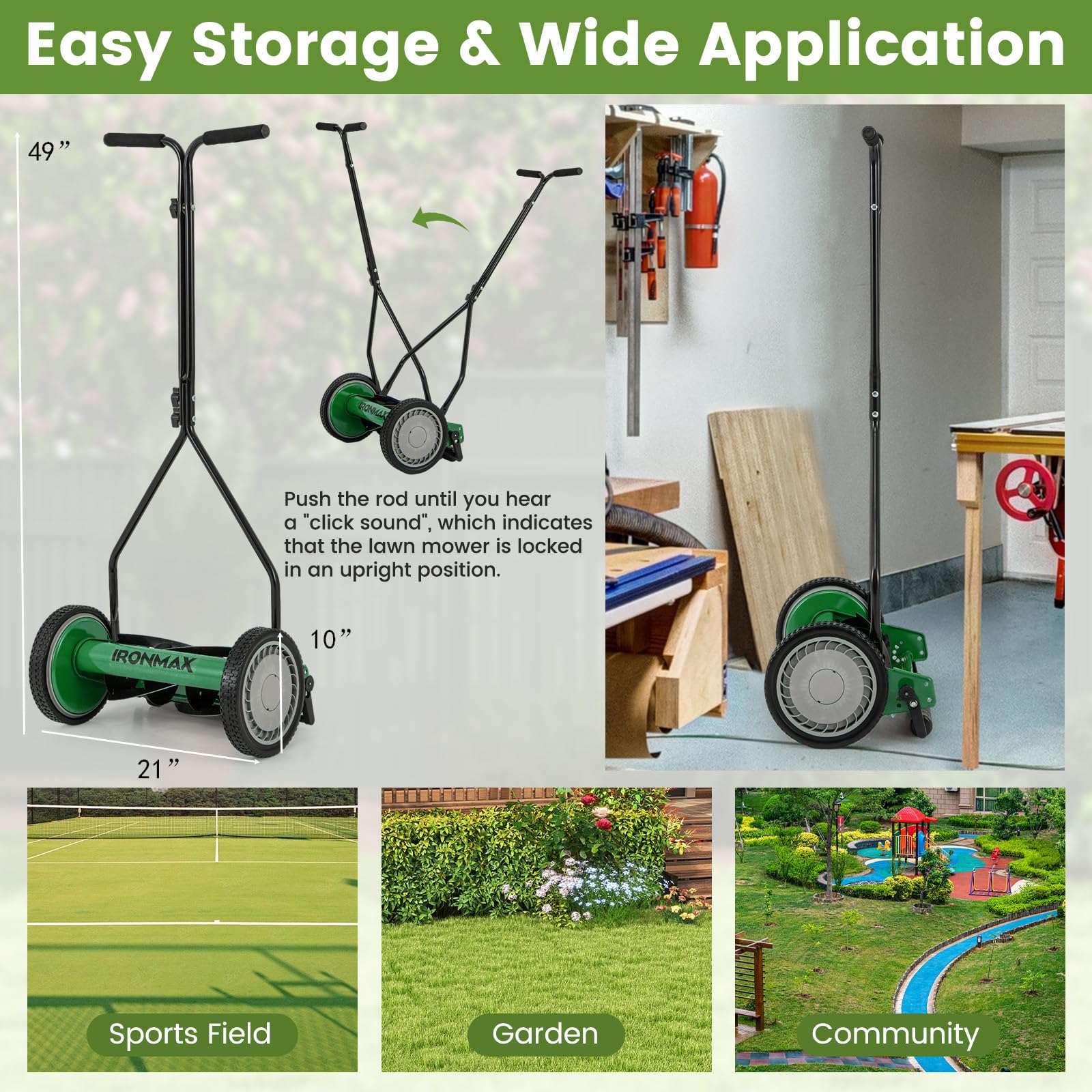 Goplus Cortacésped manual, cortador de césped inalámbrico de 14 pulgadas y 5 cuchillas con bolsa extraíble de 6.6 galones, alturas de corte ajustables, cortacésped de carrete de empuje para patio