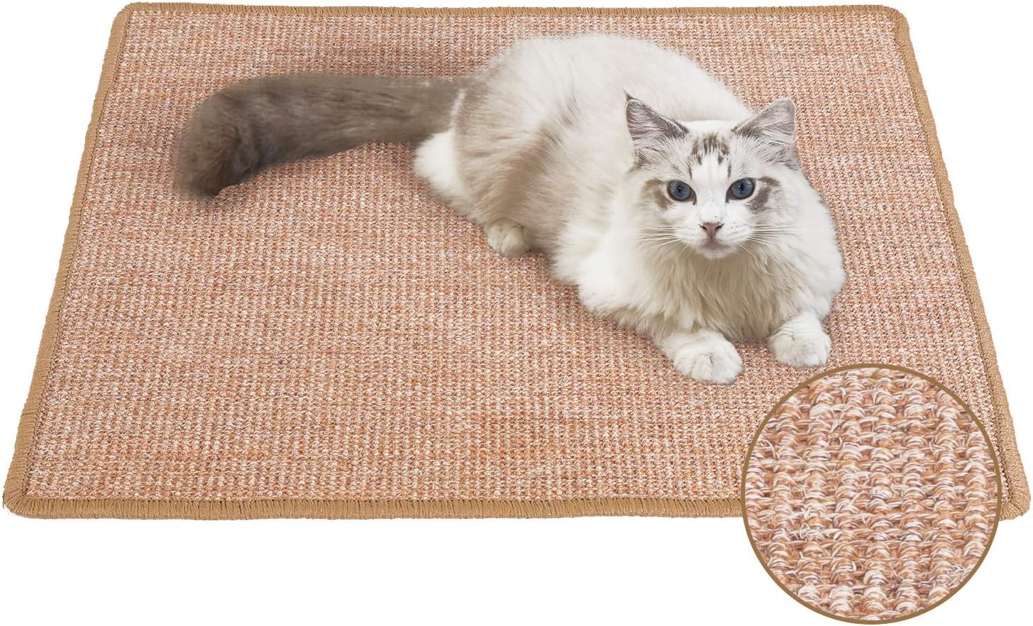 ANTOLE Cat Scratcher Mat, 23.6 X 15.7 Inch Natural Sisal Cat Scratch Mats with Sticky Velcro Tapes,Horizontal Cat Floor Scratching Pad Rug,Protect Carpet and Sofa