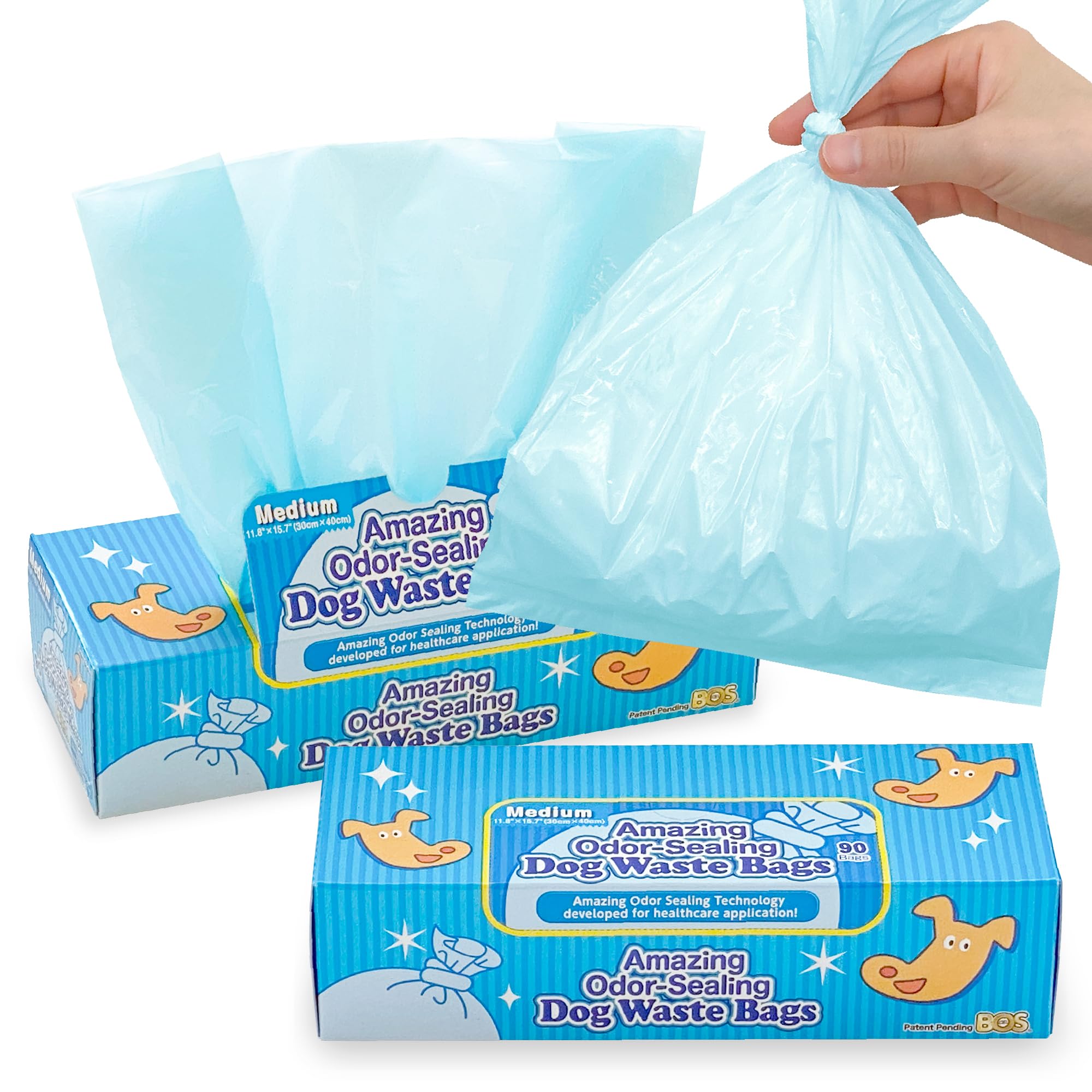 BOS Amazing Odor Sealing Dog Poop Bags - Durable and Unscented [Size: M, Color: Light Blue] (90 Count, Pack of 2) (180 Bags)