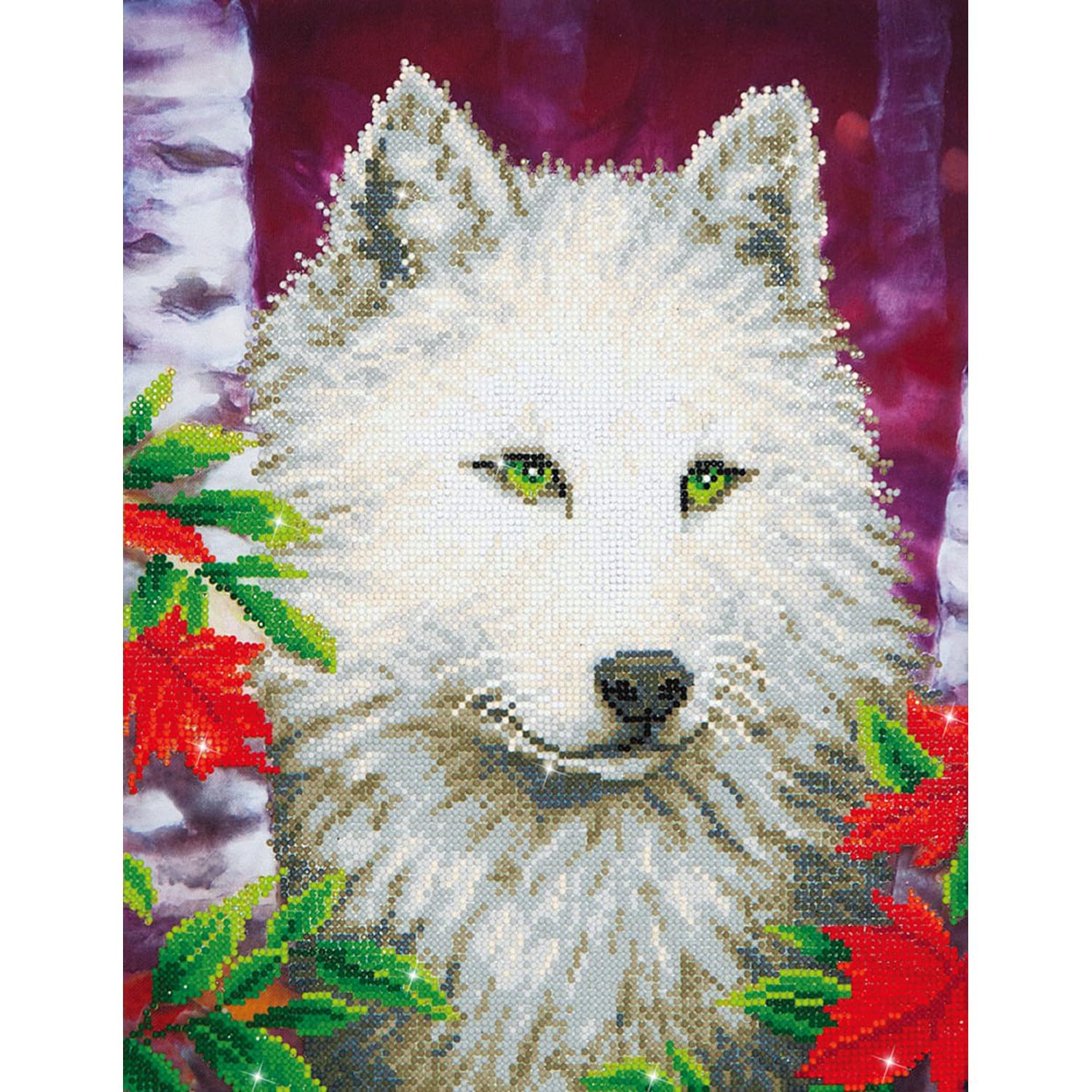 DIAMOND DOTZ DD7.007 - Original 5D Diamond Painting Set Weißer Wolf, Kreativset mit 13.808 Diamant Mosaiksteinen, Malset ca. 46 x 36 cm, DIY Komplettset für Erwachsene und Kinder ab 8 Jahren