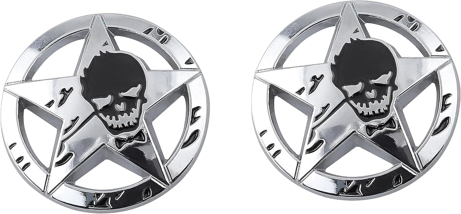 2pcs Star Skull Car Emblem 3D Badge Decal Sticker for Car Window, Truck, Hood, Laptop Decoration Silver