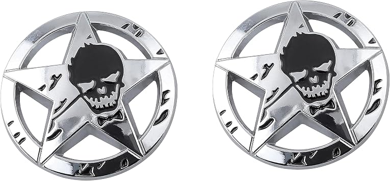2pcs Star Skull Car Emblem 3D Badge Decal Sticker for Car Window, Truck, Hood, Laptop Decoration Silver