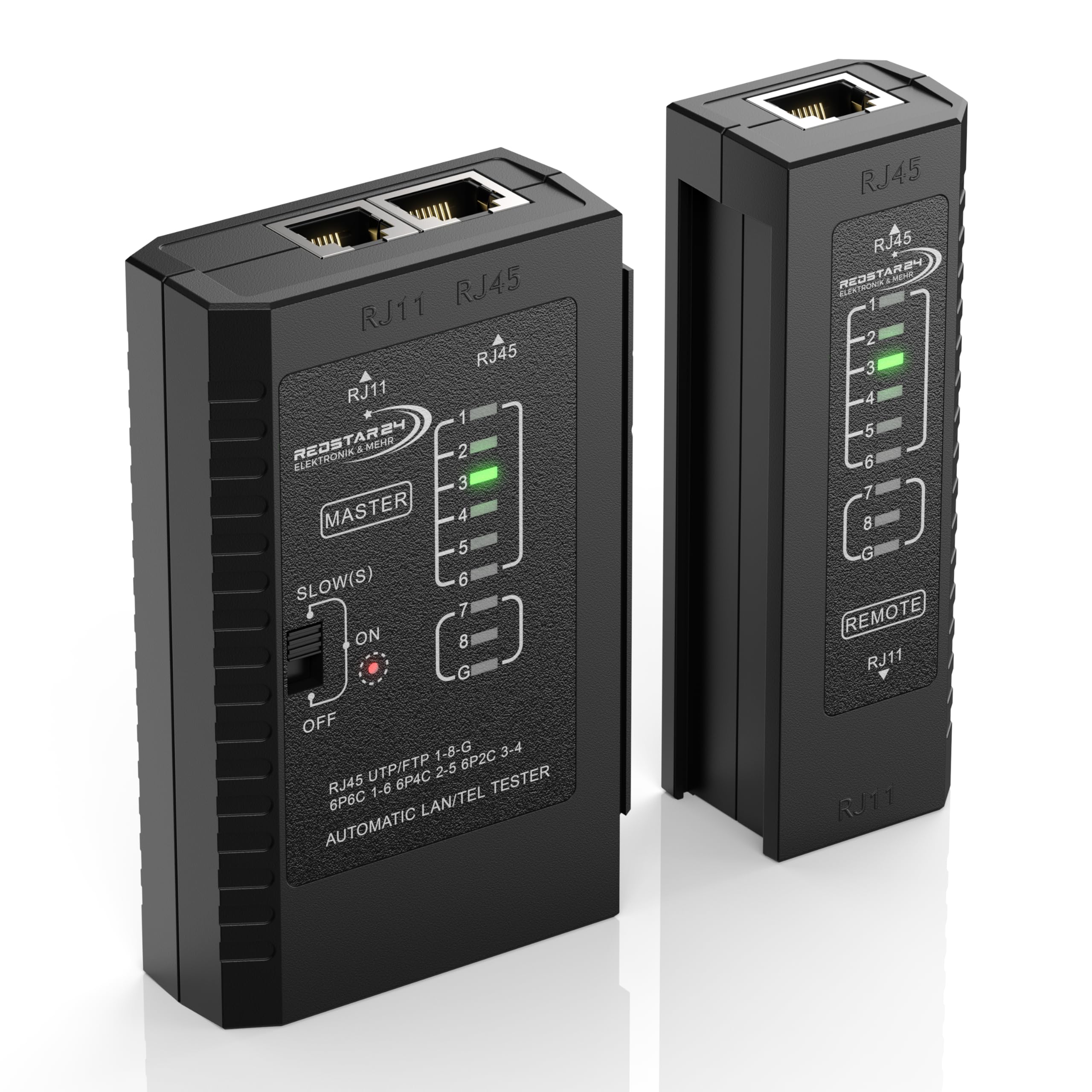 RedStar24 Tester di Rete - Tester Cavi LAN con RJ11, RJ12, RJ45 per Patch - LED di Prova per Test Precisi e Verifica di LAN e Cavo di Rete - Ideale per Test Cavi Patch e Linee