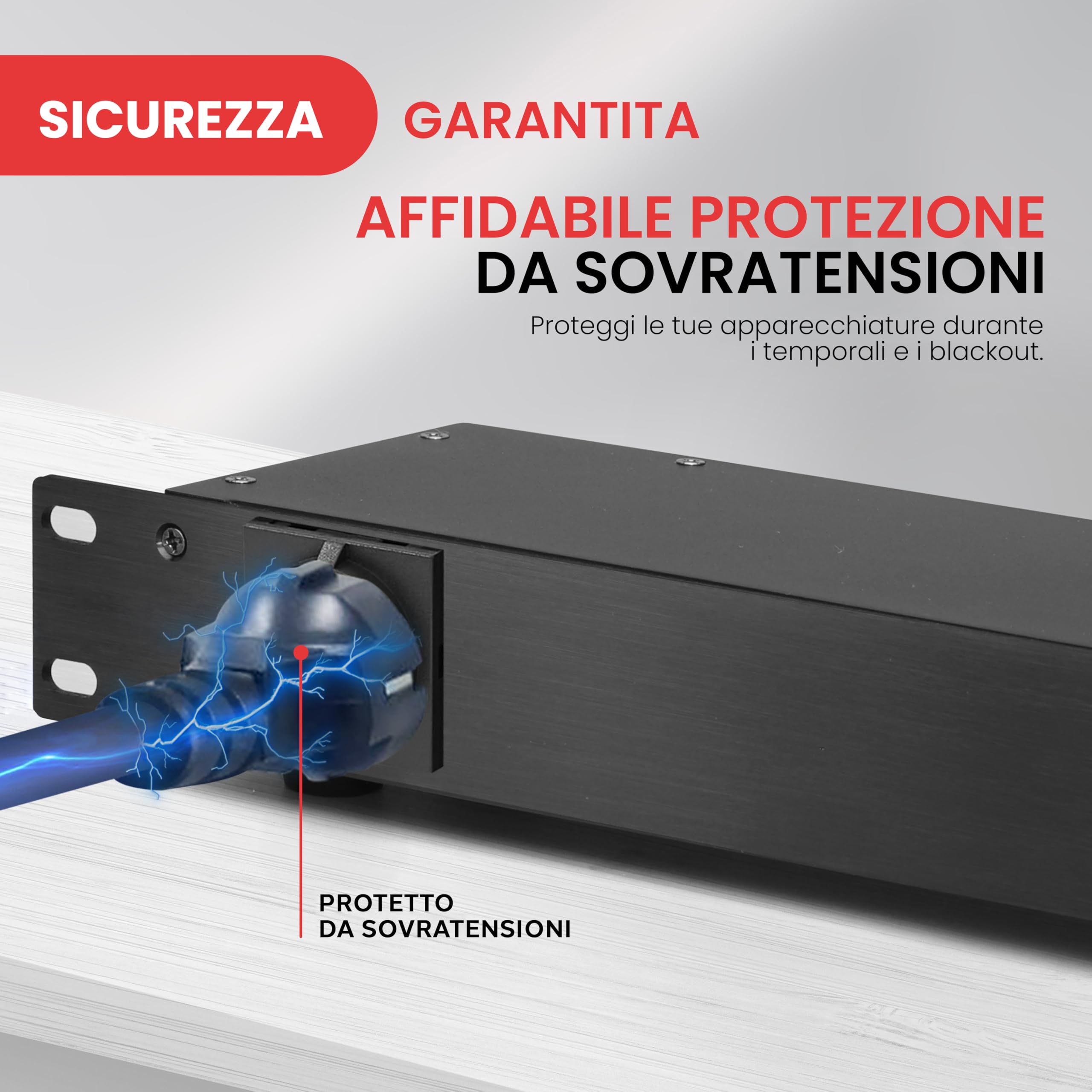 Pyle Multipresa PDU, Protezione Sovratensione, 150 Joule 15 A 7 Prese, Cavo Elettrico Robusto, 1U Rack Montaggio, Barra di Alimentazione con Filtro AC
