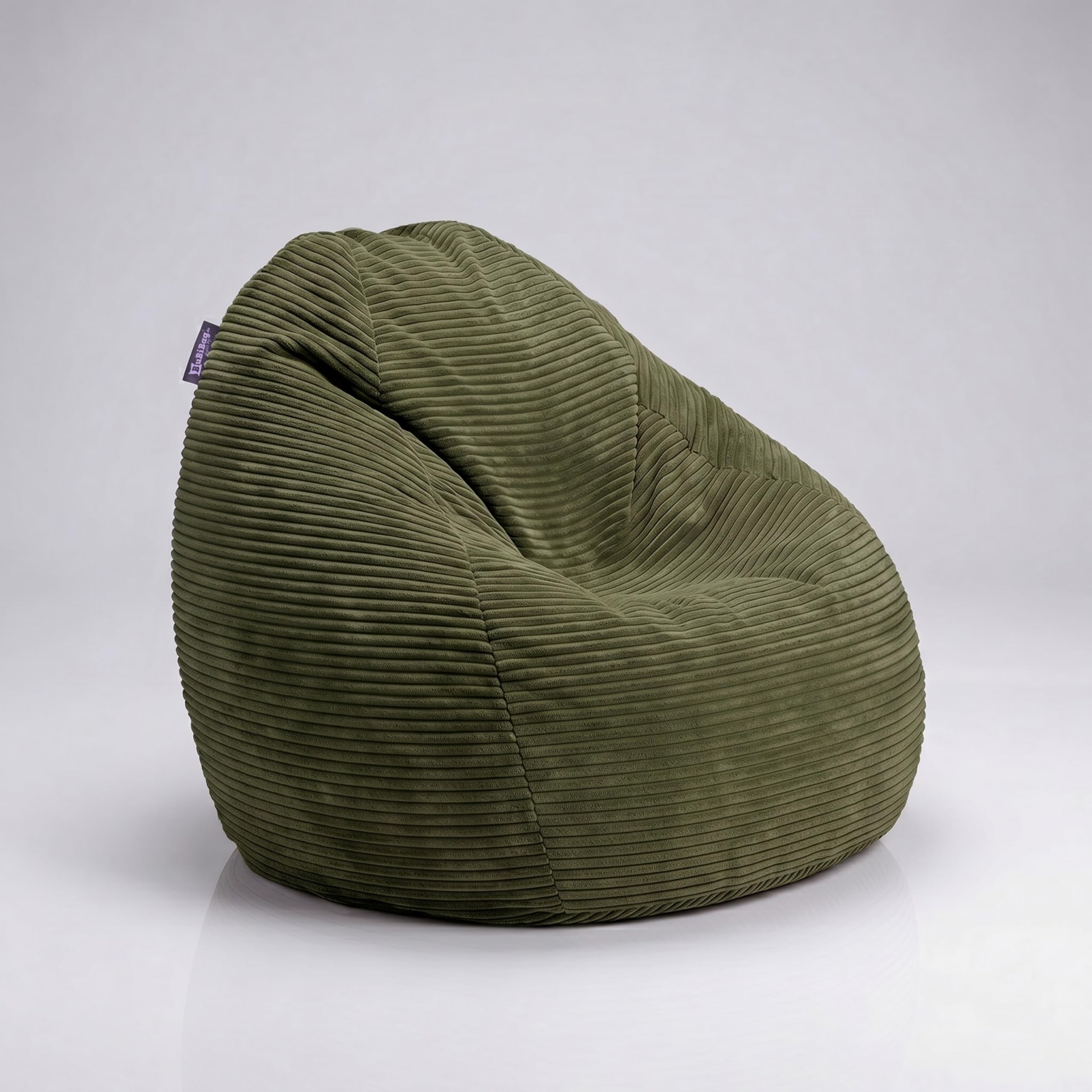 BuBiBag Sitzsack Cord fertig befüllt Öko-Tex X-Large 80x105 cm Indoor Gaming Sessel Bean Bag für Jugendliche & Erwachsene Olive