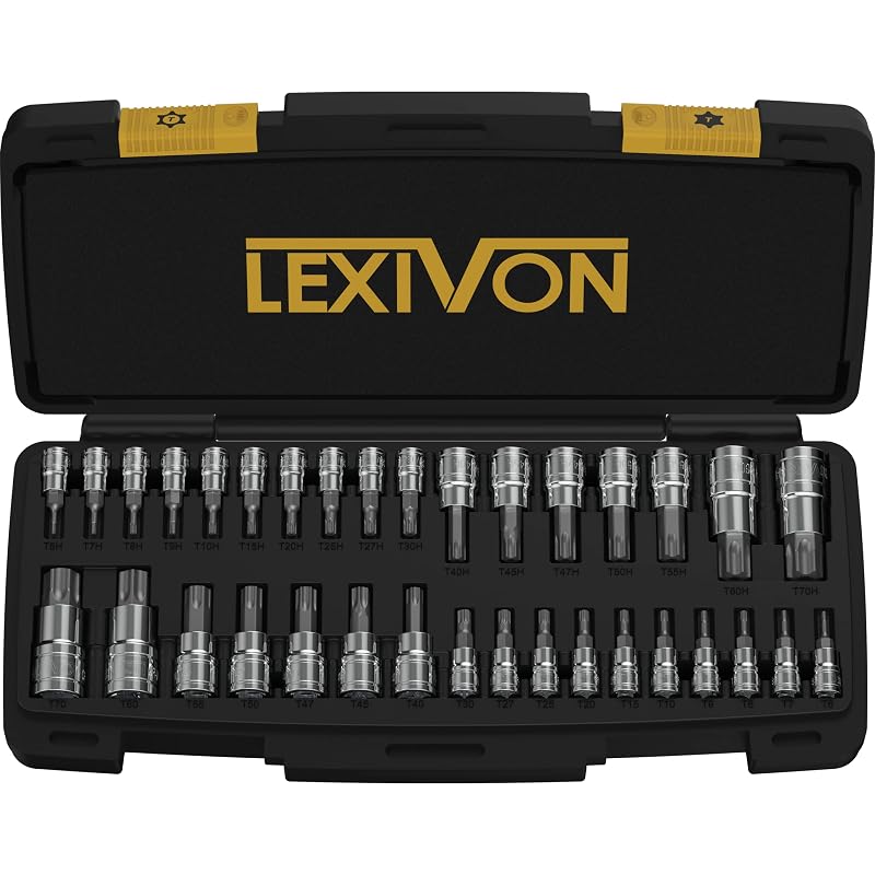 Jogo de Soquetes TORX LEXIVON LX-149 com 34 Peças, Bits S2 e Encaixes para Parafusos TORX