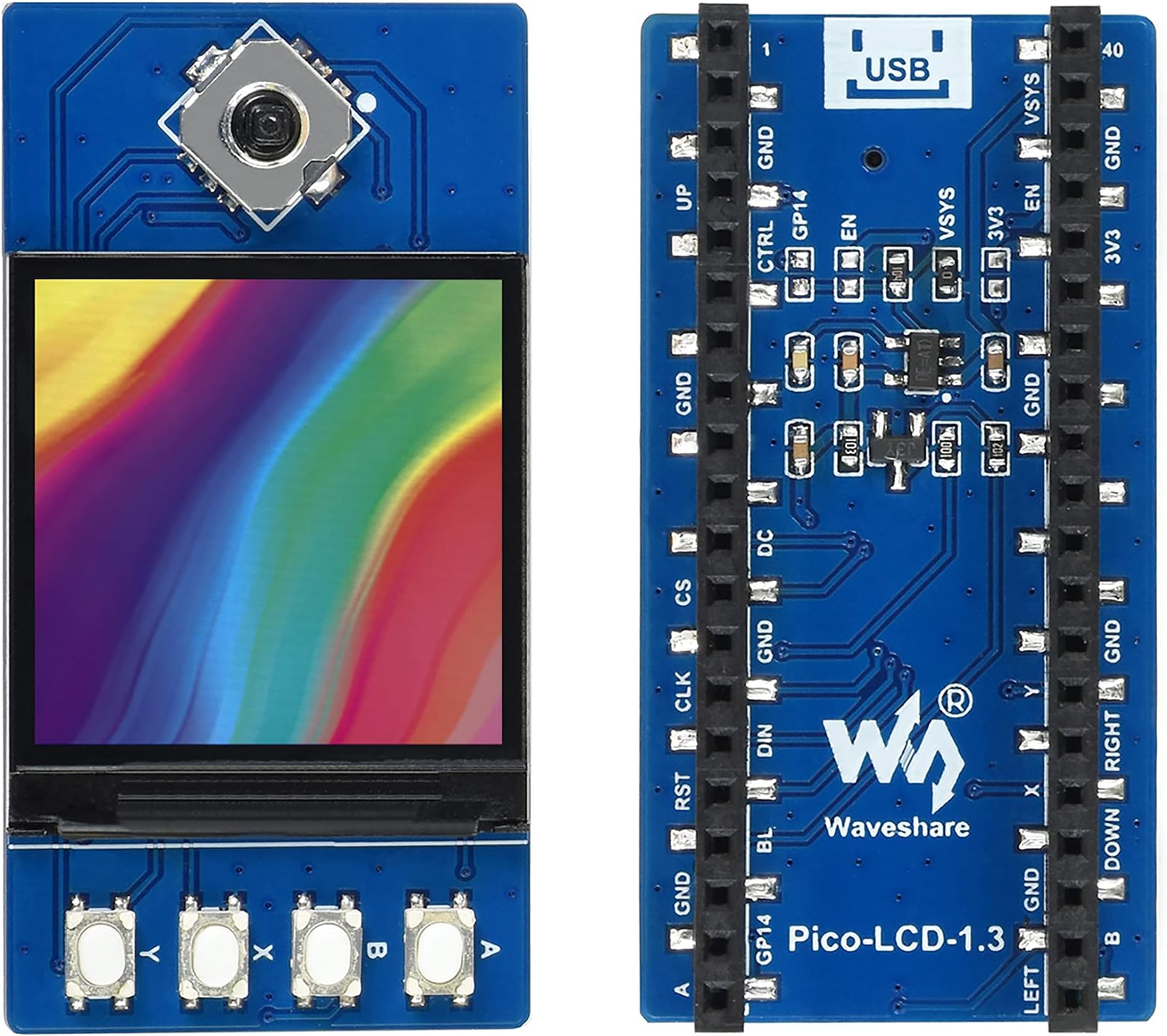 1.3inch LCD Display Module for Raspberry Pi Pico, 240×240 Resolution IPS Screen 65K RGB Color, SPI Interface ST7735S Driver, with 1x Joystick and 4X User Buttons Easy Interacting
