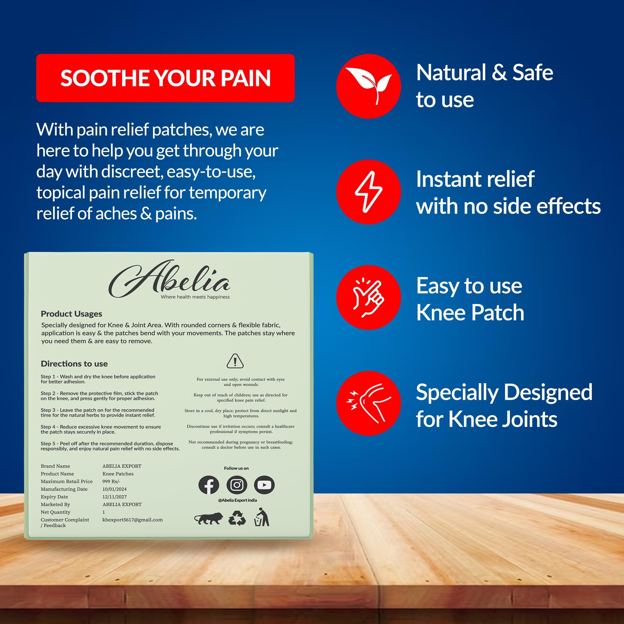 Abelia Herbal Knee Pain Relief Patches Arthritis Inflammation Patch Sticker | Instant Relief from Knee Pain | Joint Knee Pain Relief Products Natural Wormwood Extract Patch for Knee (30 Pieces) 4