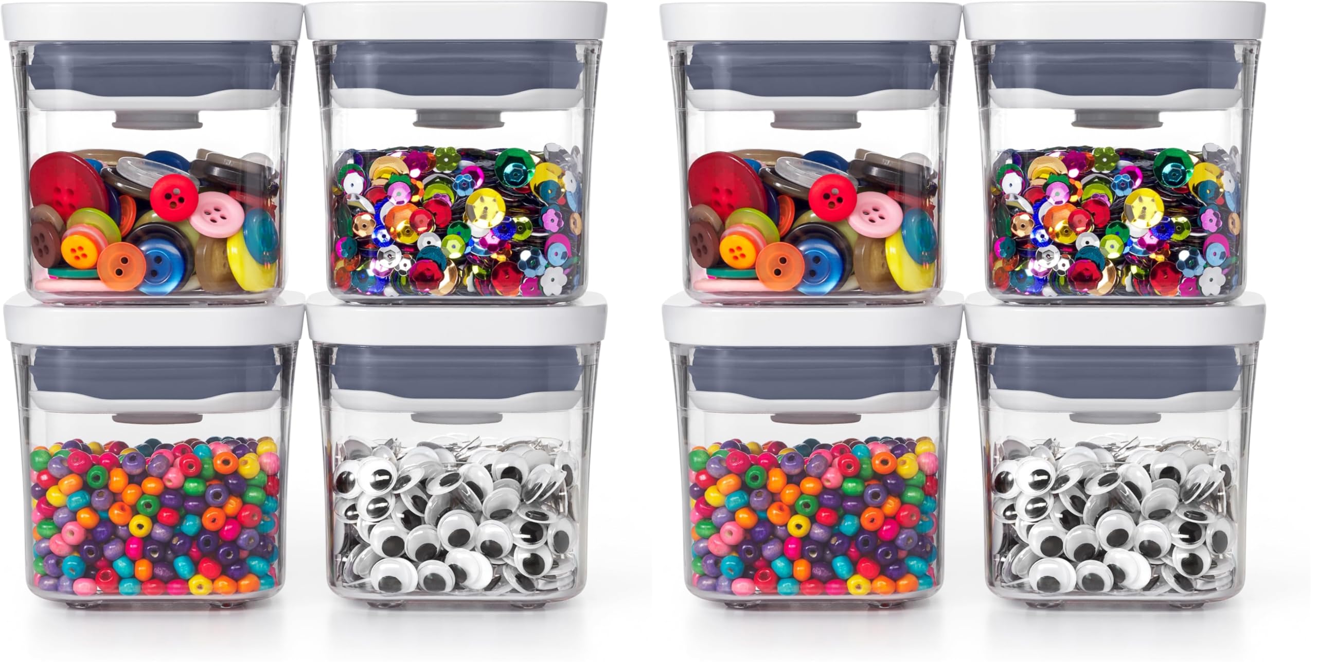 OXO Good Grips Juego de 4 Contenedores Mini POP: Almacenamiento Hermético de Alimentos para Especias + Sello de Botón a Presión + Diseño Apilable y Compacto + Apto para Lavavajillas (Paquete de 2)