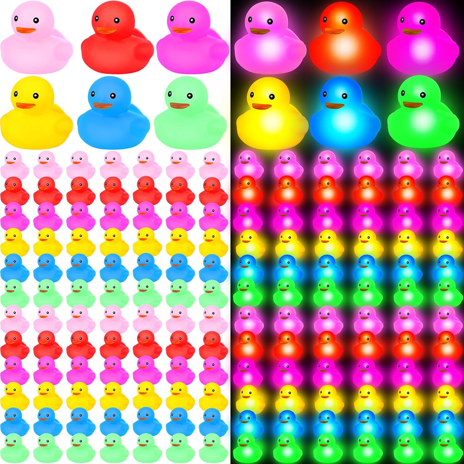 Deekin 48 Pcs LED Light Up Rubber Duck 2'' Mix Color Cute