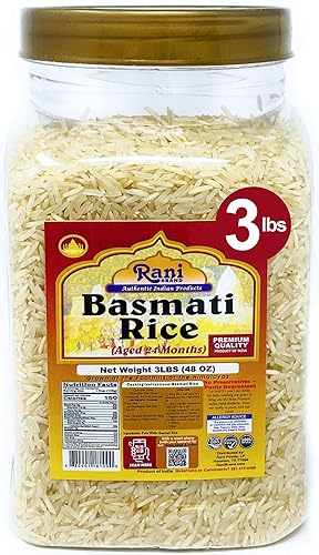Rani Platinum arroz basmati blanco extra largo envejecido 3 libras 48 oz frasco de PET Todo natural Vegano Ingredientes sin gluten Origen indio