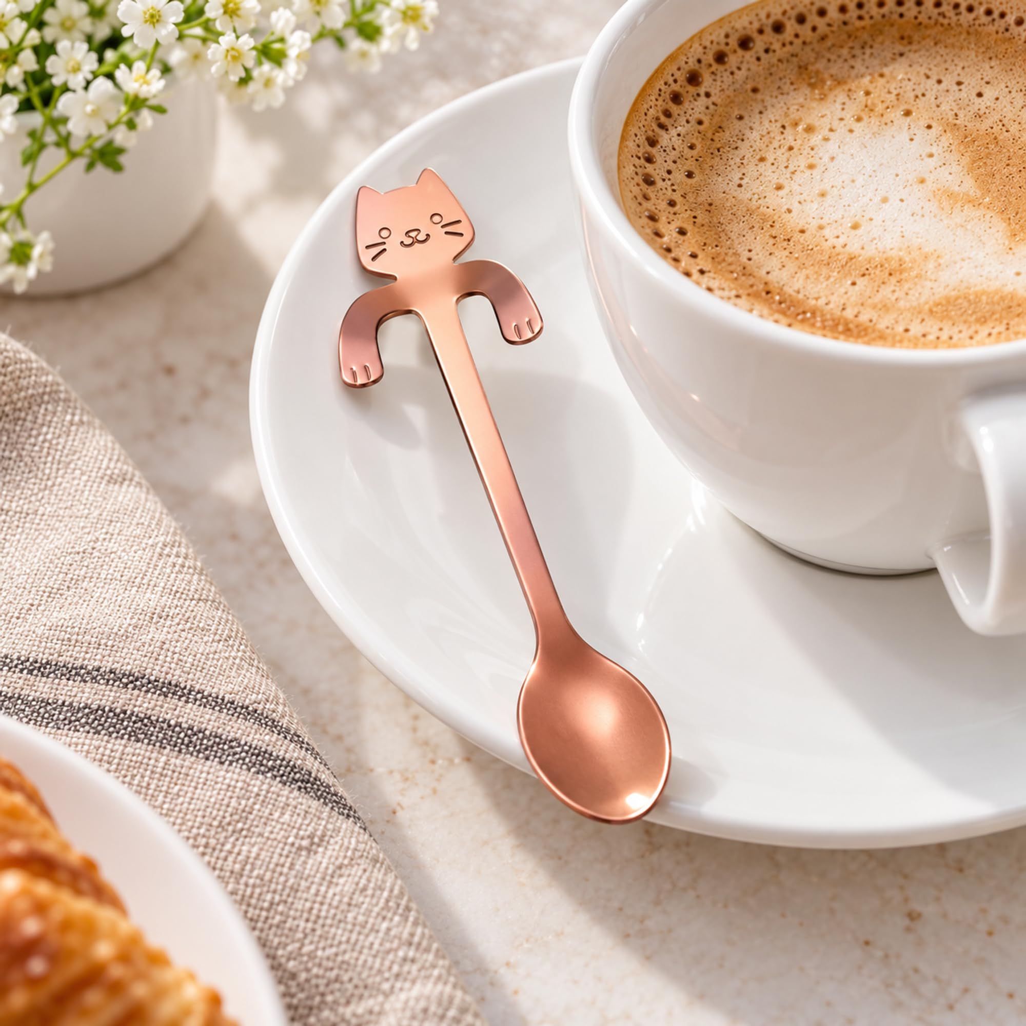 Cat-Shaped Stainless Steel Coffee Spoon, Drink Stirring and Dessert Utensil for Home Cafes, Tea Breaks and Dining
