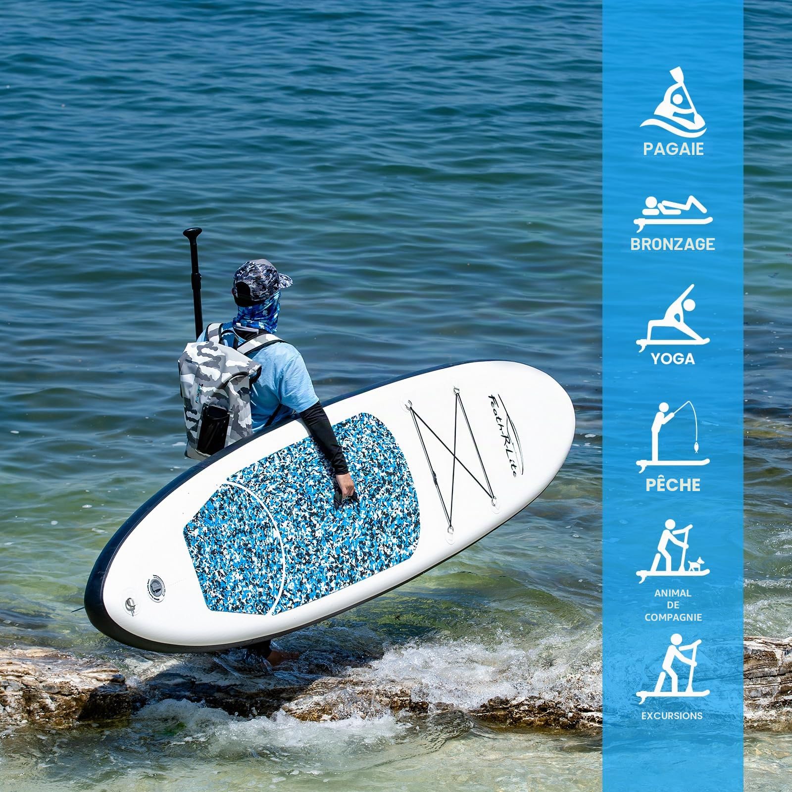 FunWater Planche de Stand up Paddle Board Gonflable 305cm, Idéale pour Les Débutants avec Pagaie, Pompe, Sac à Dos ISUP, Laisse, Kit Réparation, étanche Qualité Supérieure