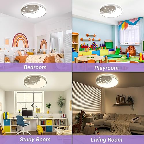 Miniatura 8 de Lámpara de techo empotrada, 30 W, luces de techo LED modernas y grandes, 3000 K4500 K6500 K seleccionables, lámpara de techo con luna y estrella