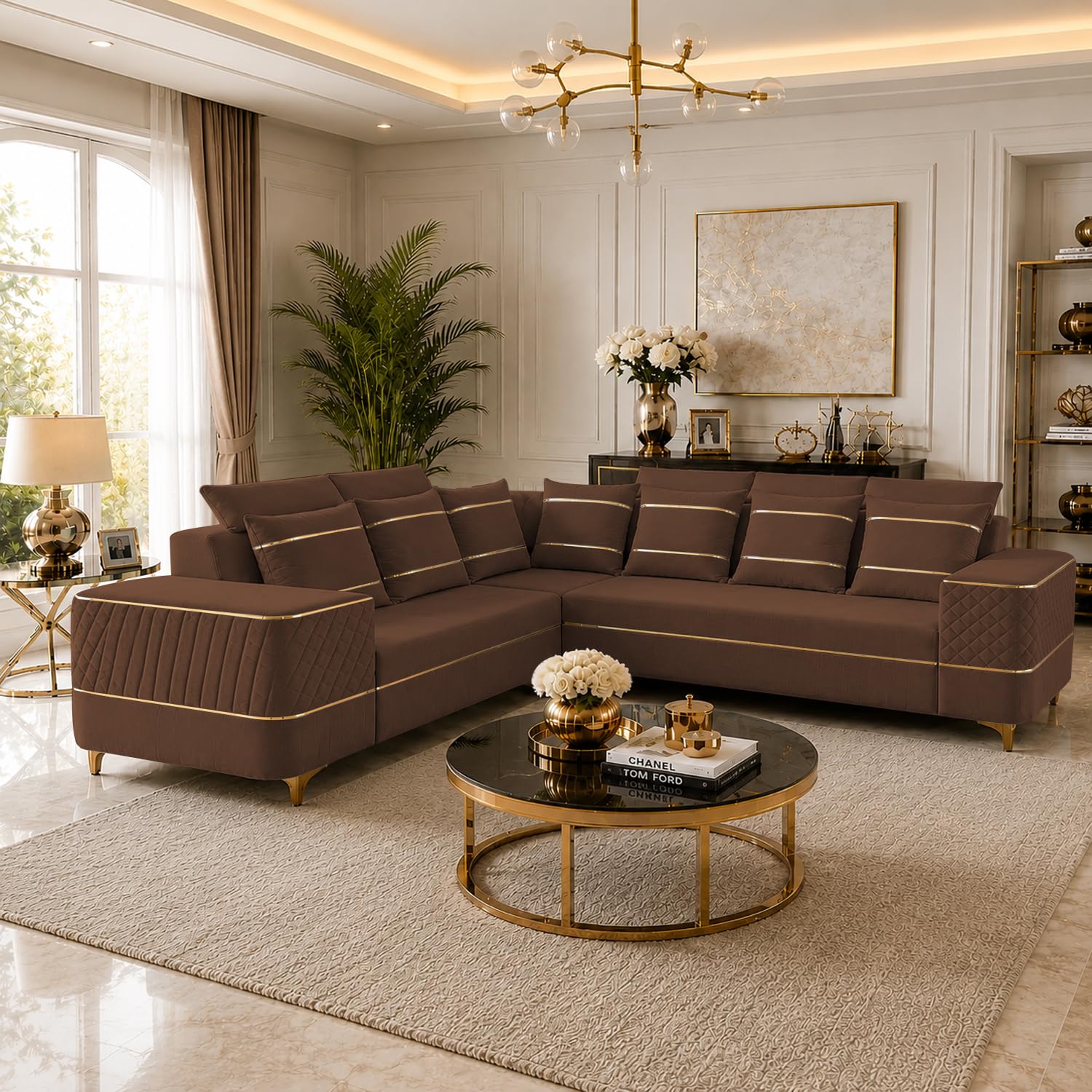 Malibu 6 Seater Corner Sofa Set for Living Room (Brown Fabric) Premium Fabric Sofa Set for Living Room-image-41