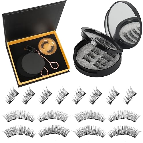 Onewly Pestañas magnéticas, 16 piezas reutilizables, kit de pestañas magnéticas duales, pestañas magnéticas duales, pestañas magnéticas de aspecto