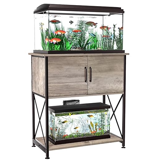20-29 Gallon Aquarium Stand Metal Frame Fish Tank Stand with Cabinet Storage, for 20 Gallon Long Aquarium,30.7" L*16.5" W Tabletop,330LBS Capacity Grey PG01YGZ