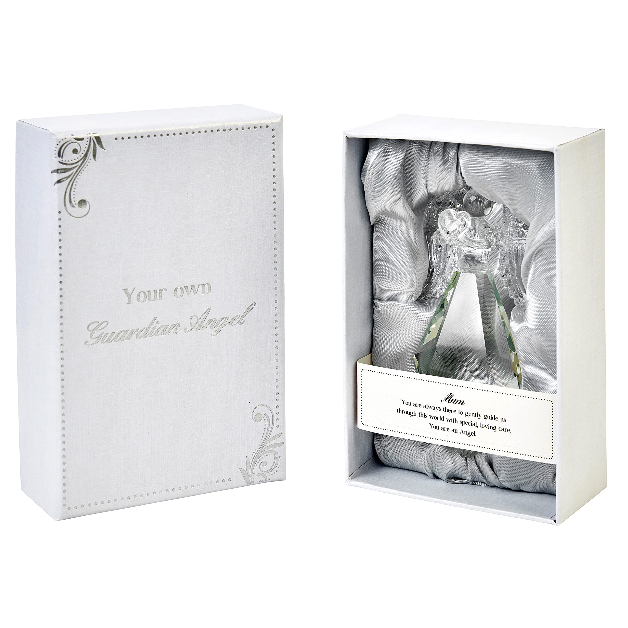 Papillon Guardian Angel with Heart Figurine transparent Crystal Ornament for Mum Glass Statue Religious Heart-Warming Caption in Gift Box Home Decor Gift for Home, Outdoor Garden & Office One Size